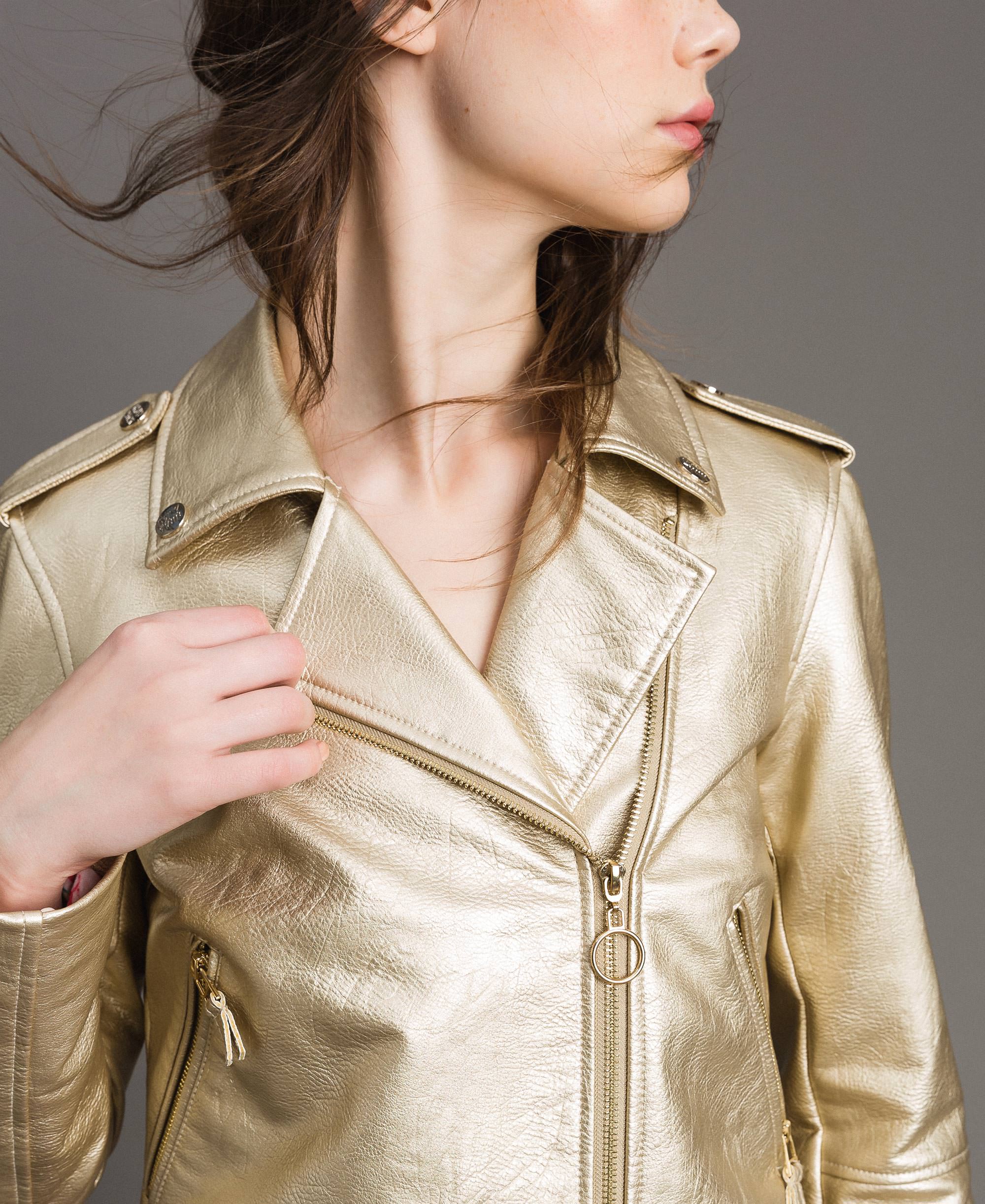 leather jacket gold zip