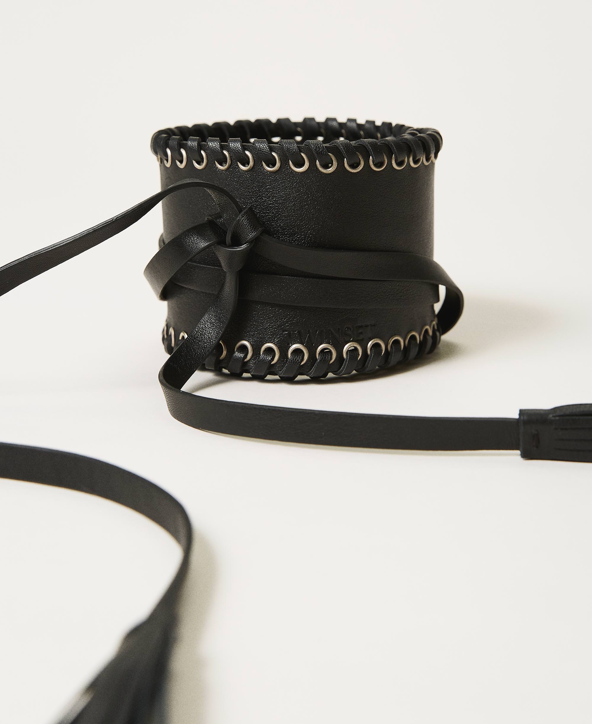 Leather sash belt with eyelets Woman, Black TWINSET Milano