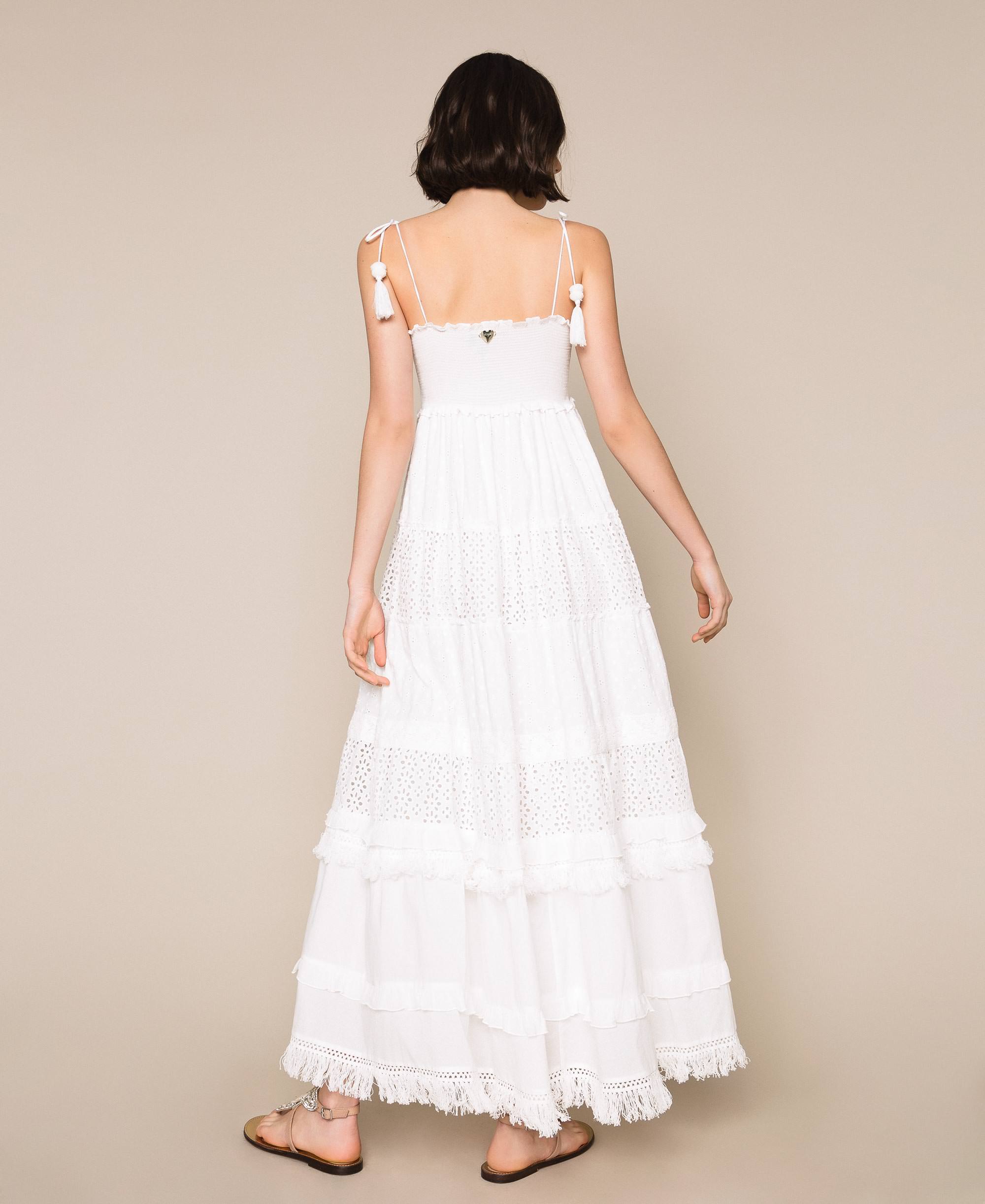 Abito lungo in sangallo a balze Donna, Bianco | TWINSET Milano