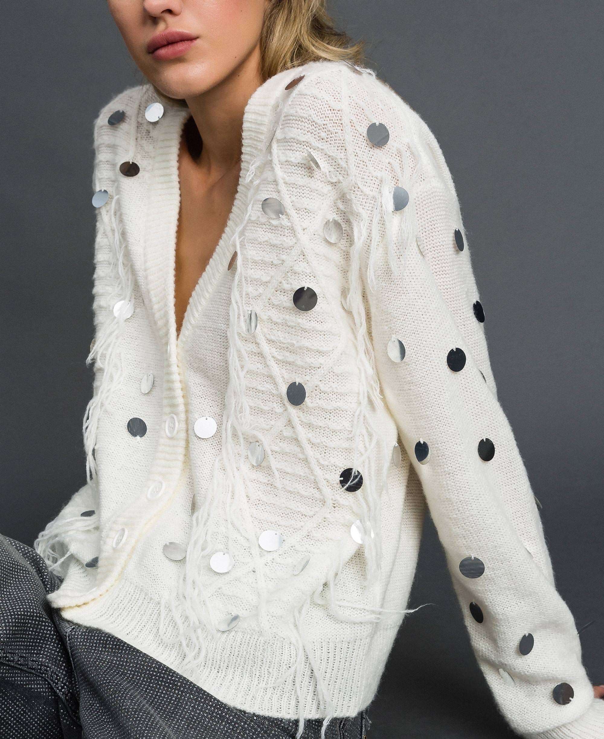 Cardigan in lana e mohair con paillettes