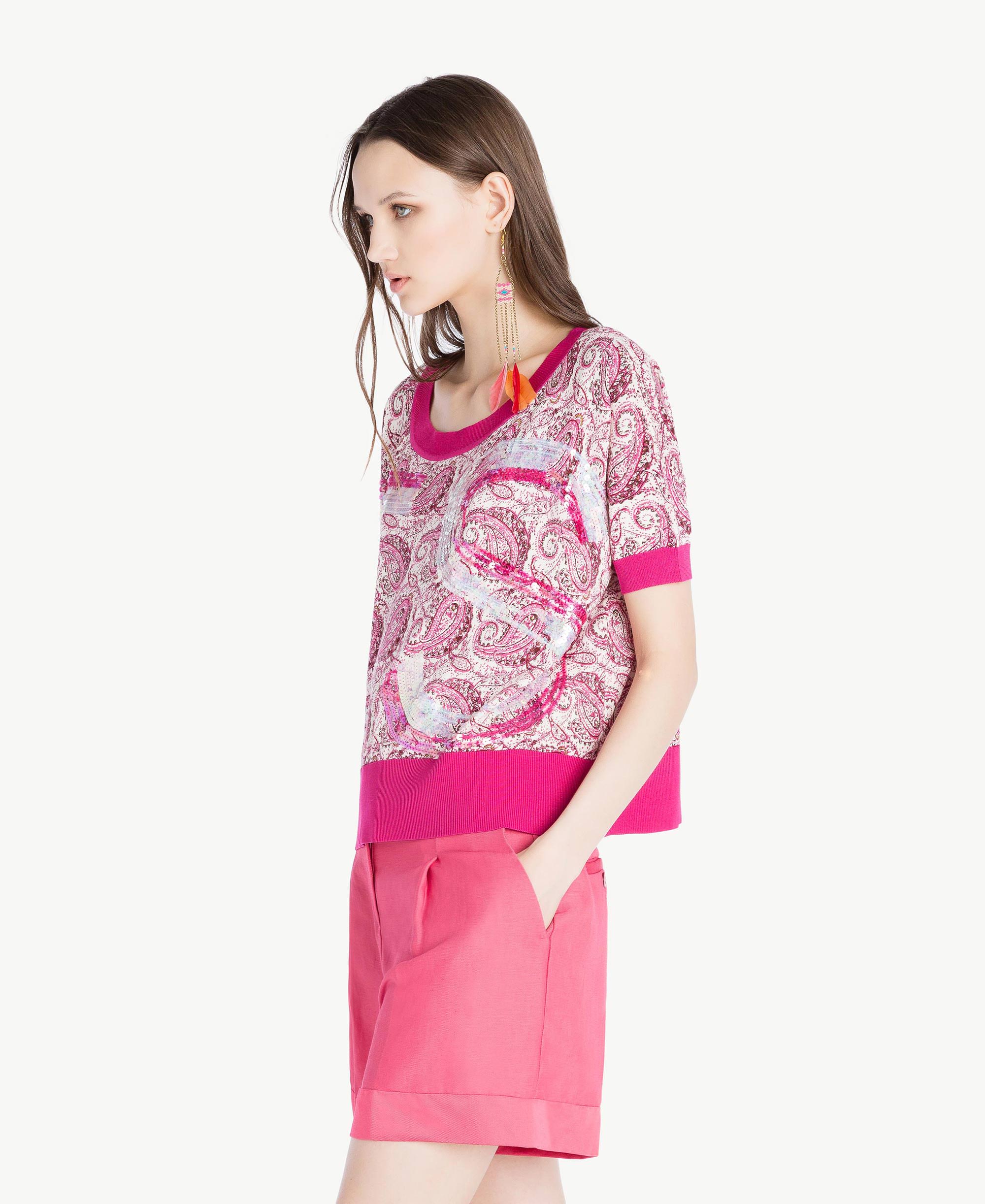 Maglia Laura Scott Manica Lunga Rilassata, Rosa Malva Con Tasche E Paillettes, Nuovo