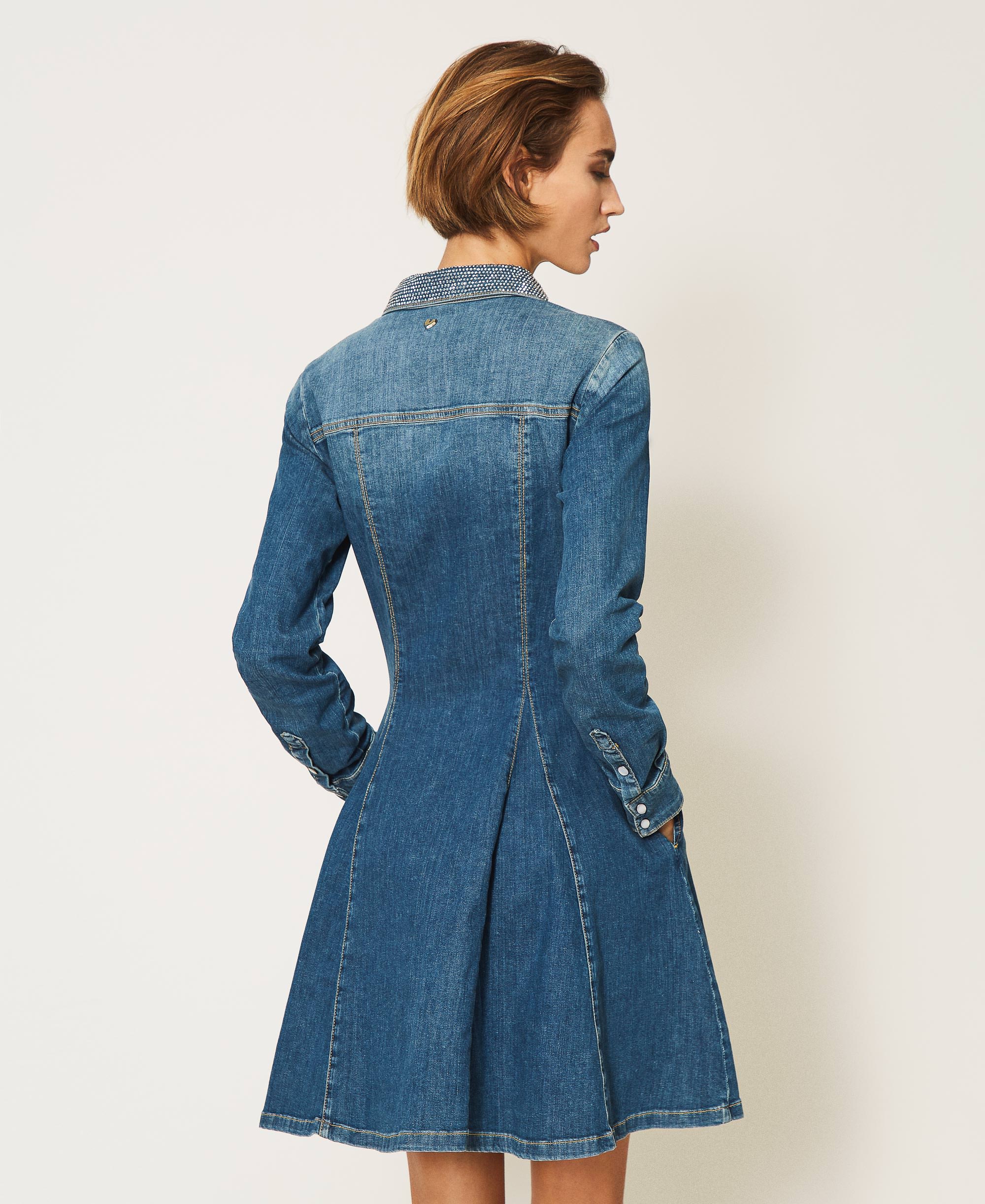 Abito chemisier in jeans con borchie Donna, Blu | TWINSET Milano