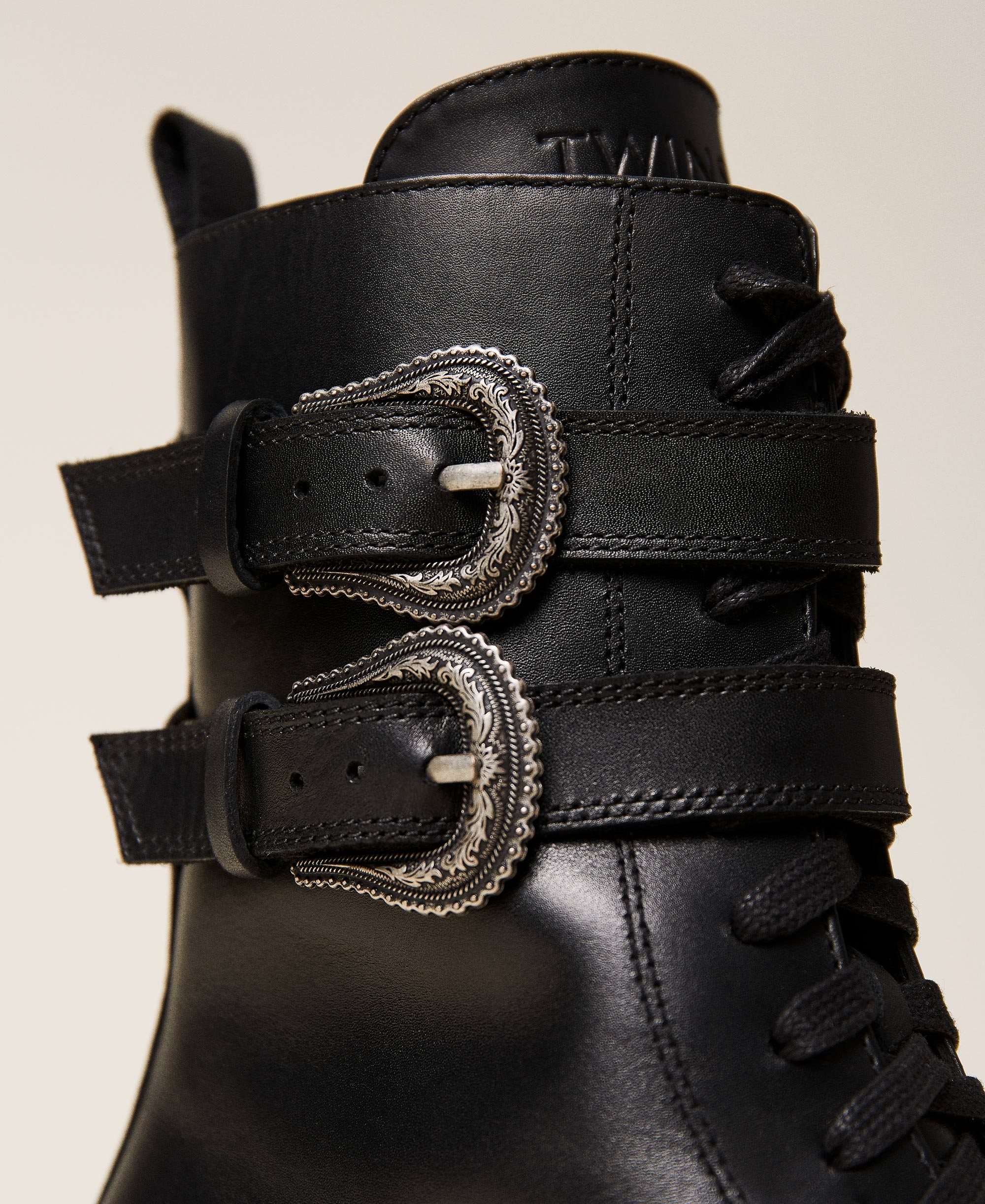Combat boots with double buckle Woman, Black | TWINSET Milano