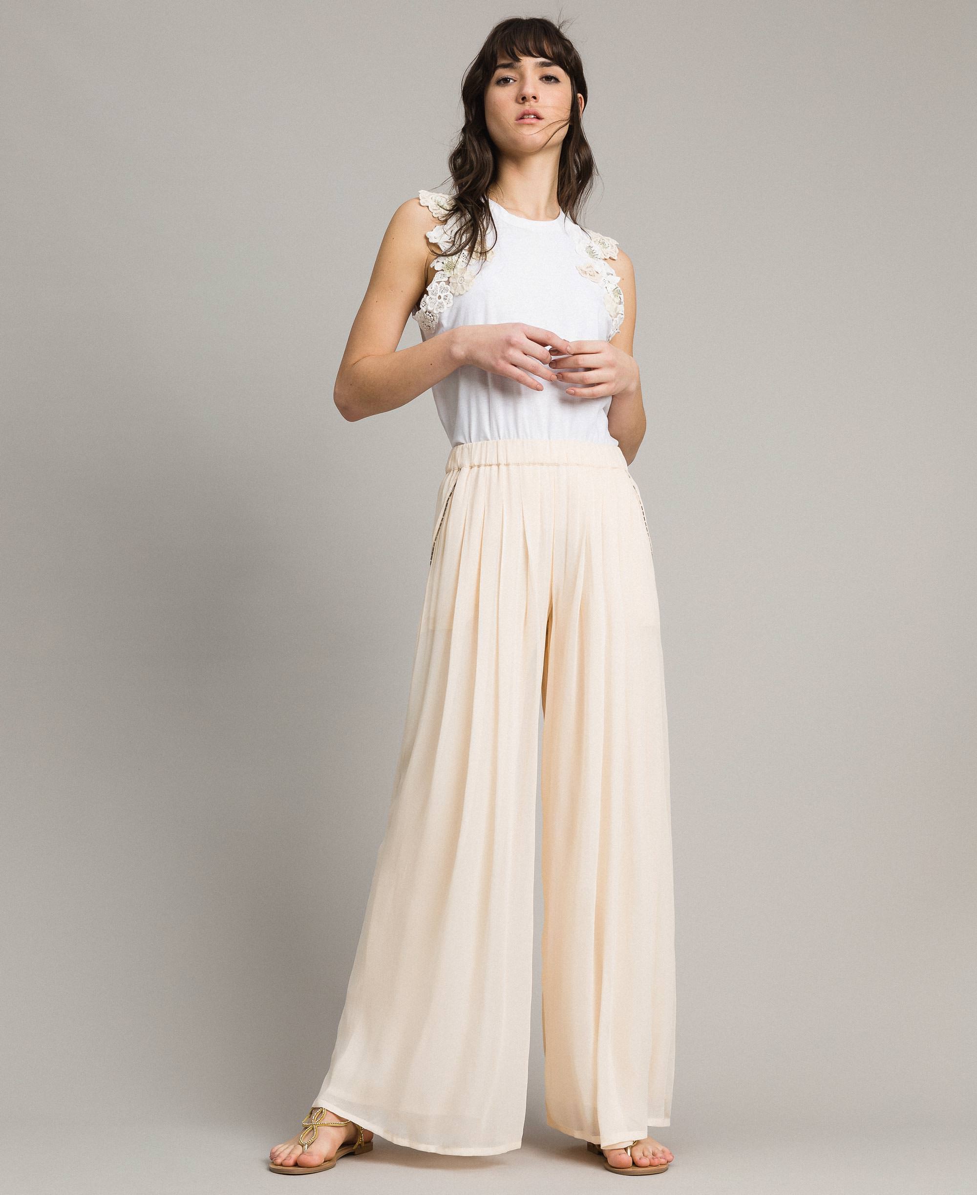 Crepe embroidered palazzo trousers