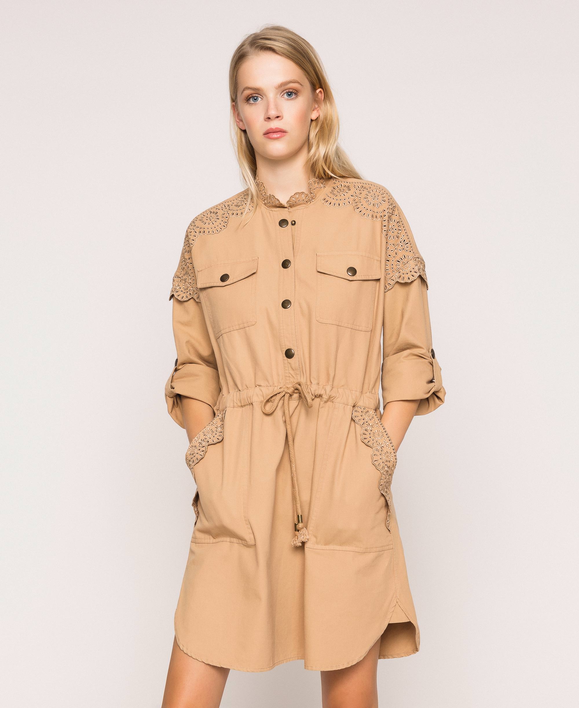 Vestido de lona con bordado inglés Mujer, Blanco | TWINSET Milano
