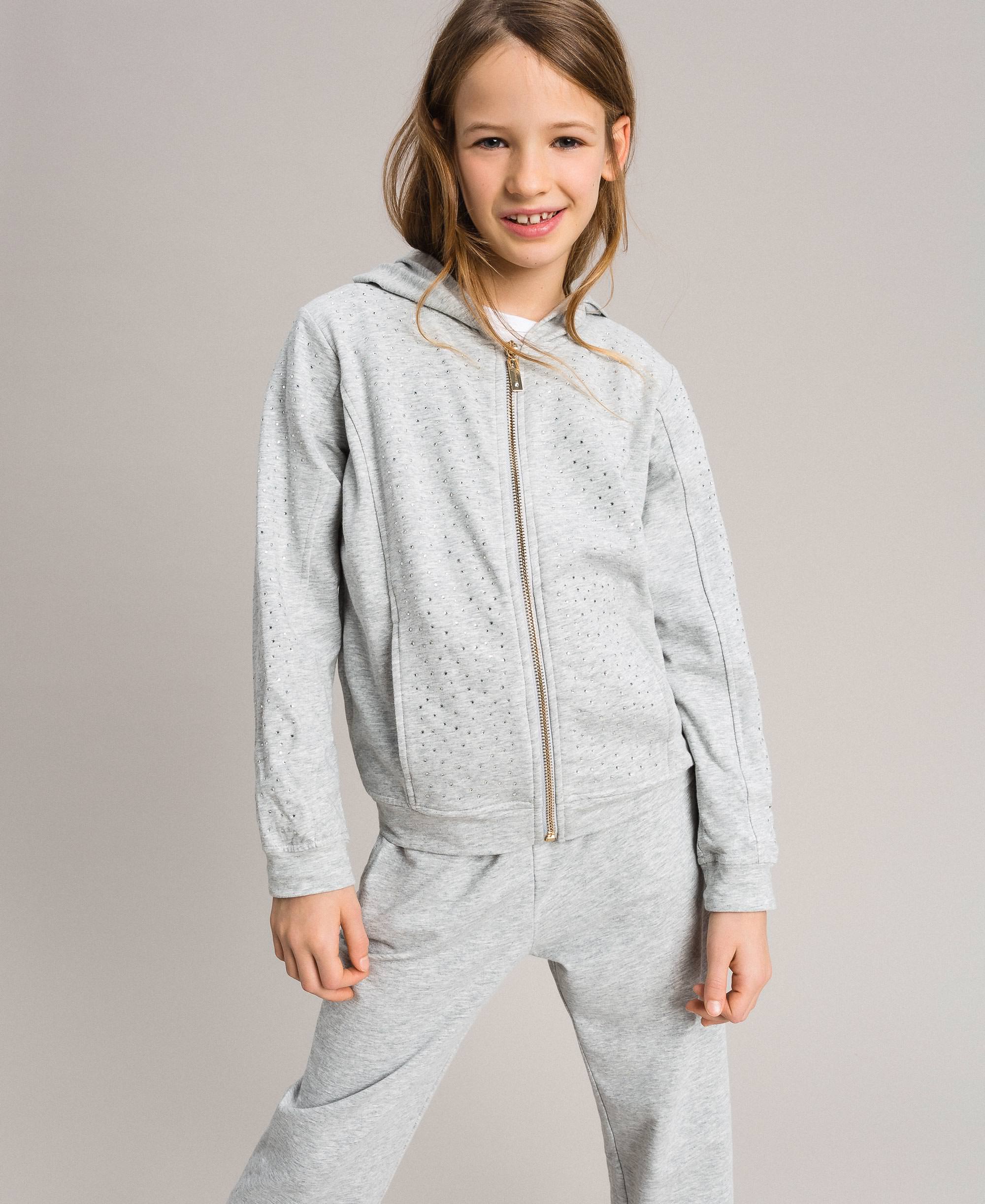 Stretch cotton tracksuit with rhinestones