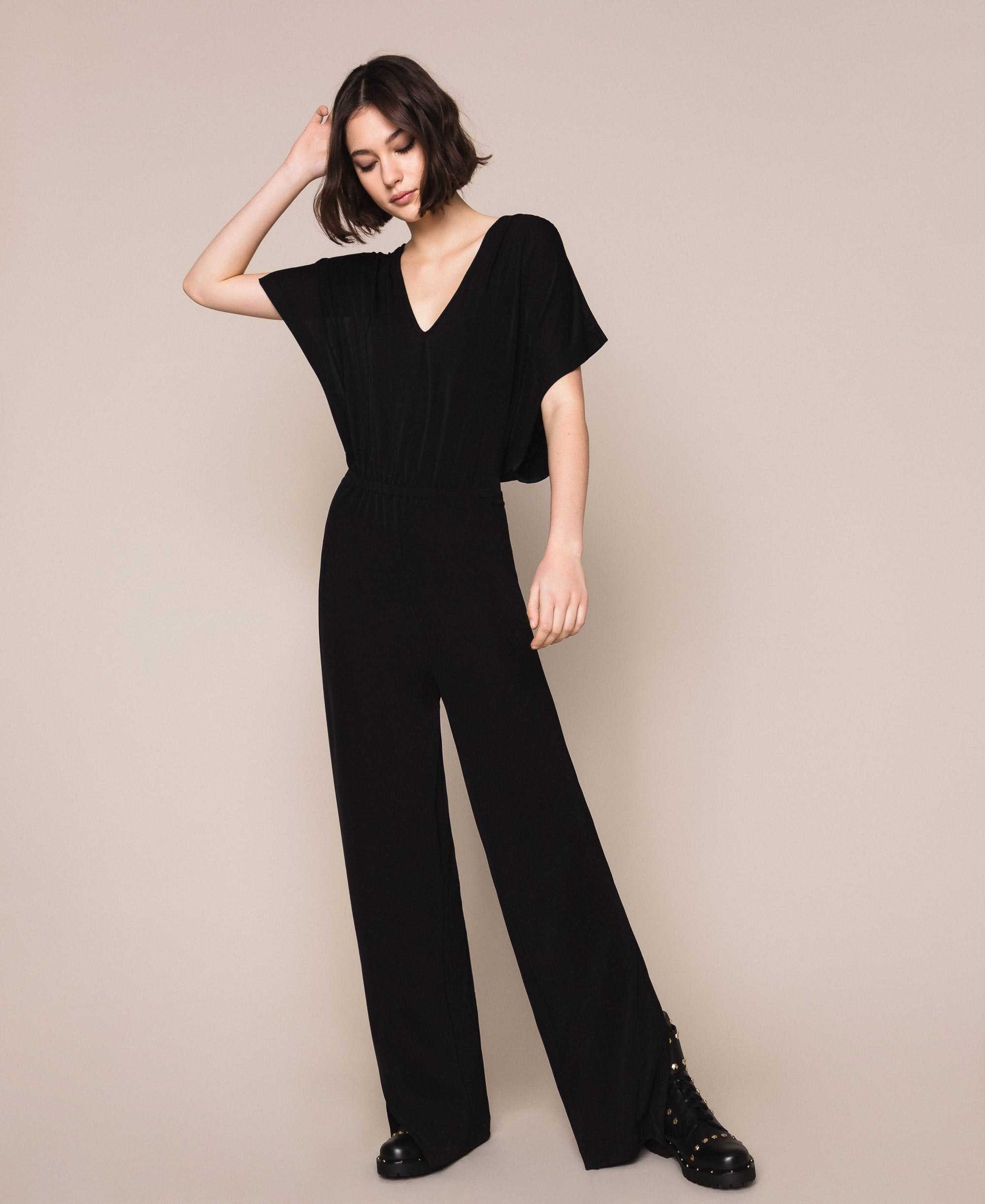 Jumpsuit with side slits Woman, Black | TWINSET Milano