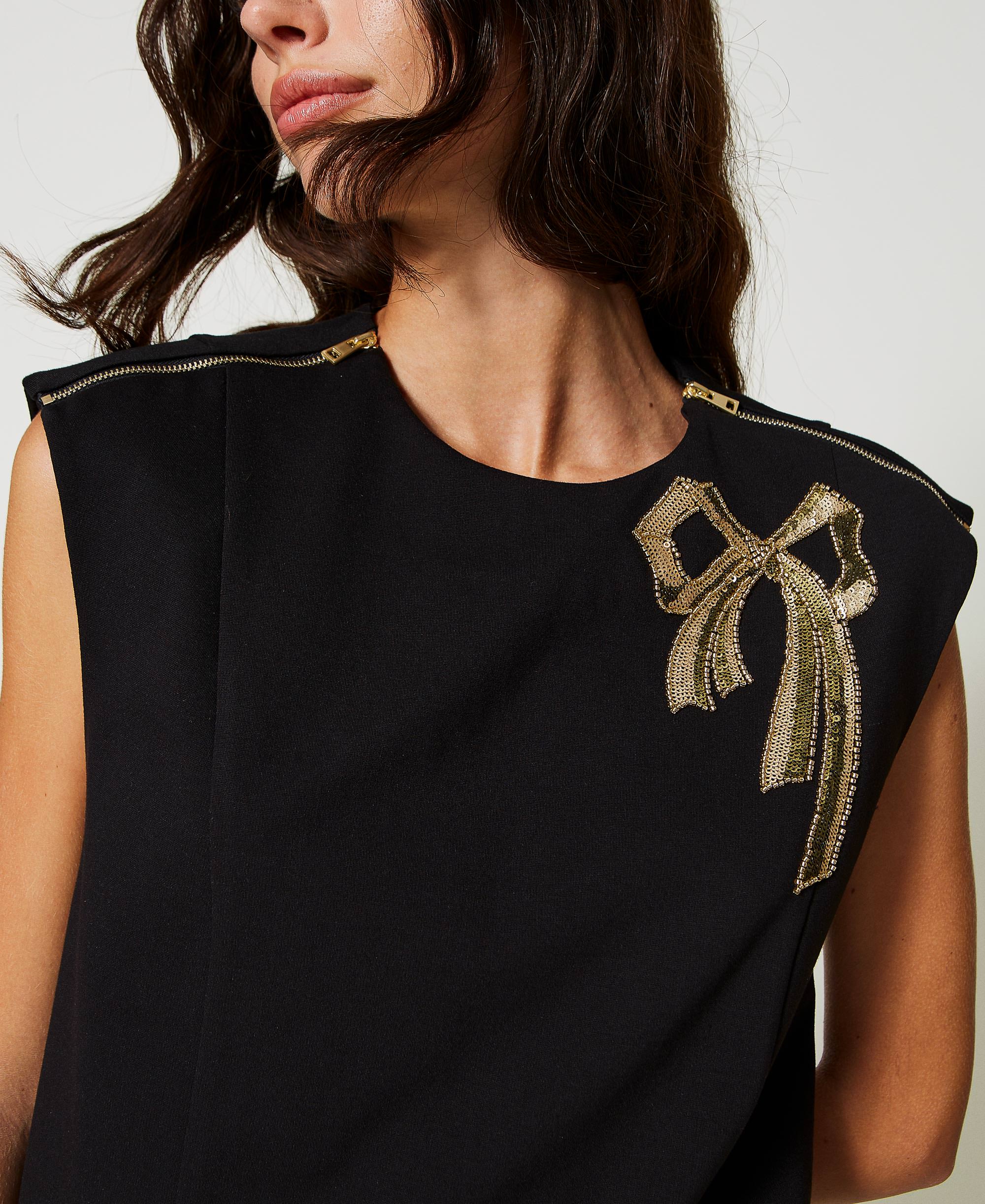 Robe courte avec broderie en nœud Femme, Noir TWINSET Milano