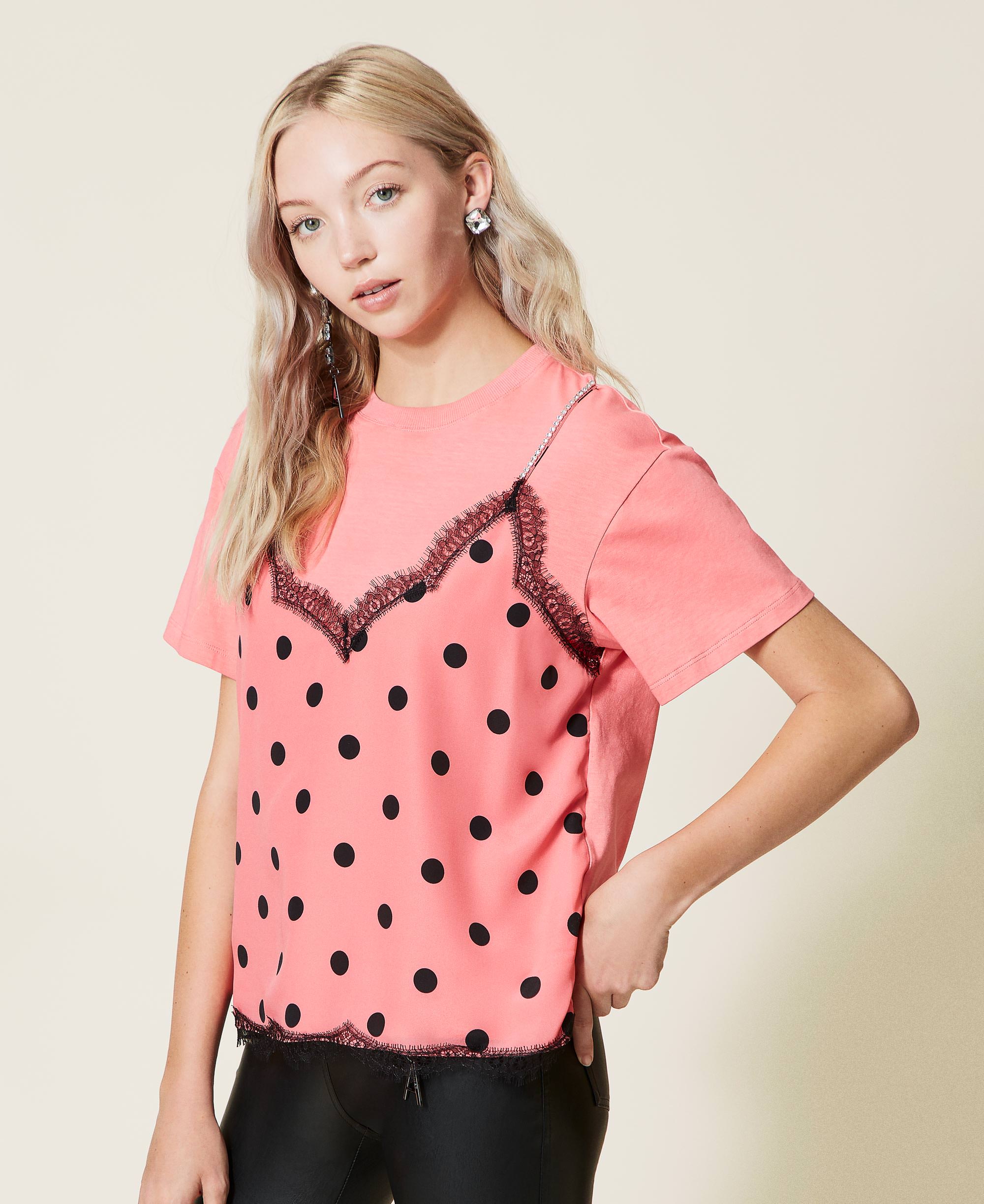 T-shirt dos en dentelle à pois [NOIR]