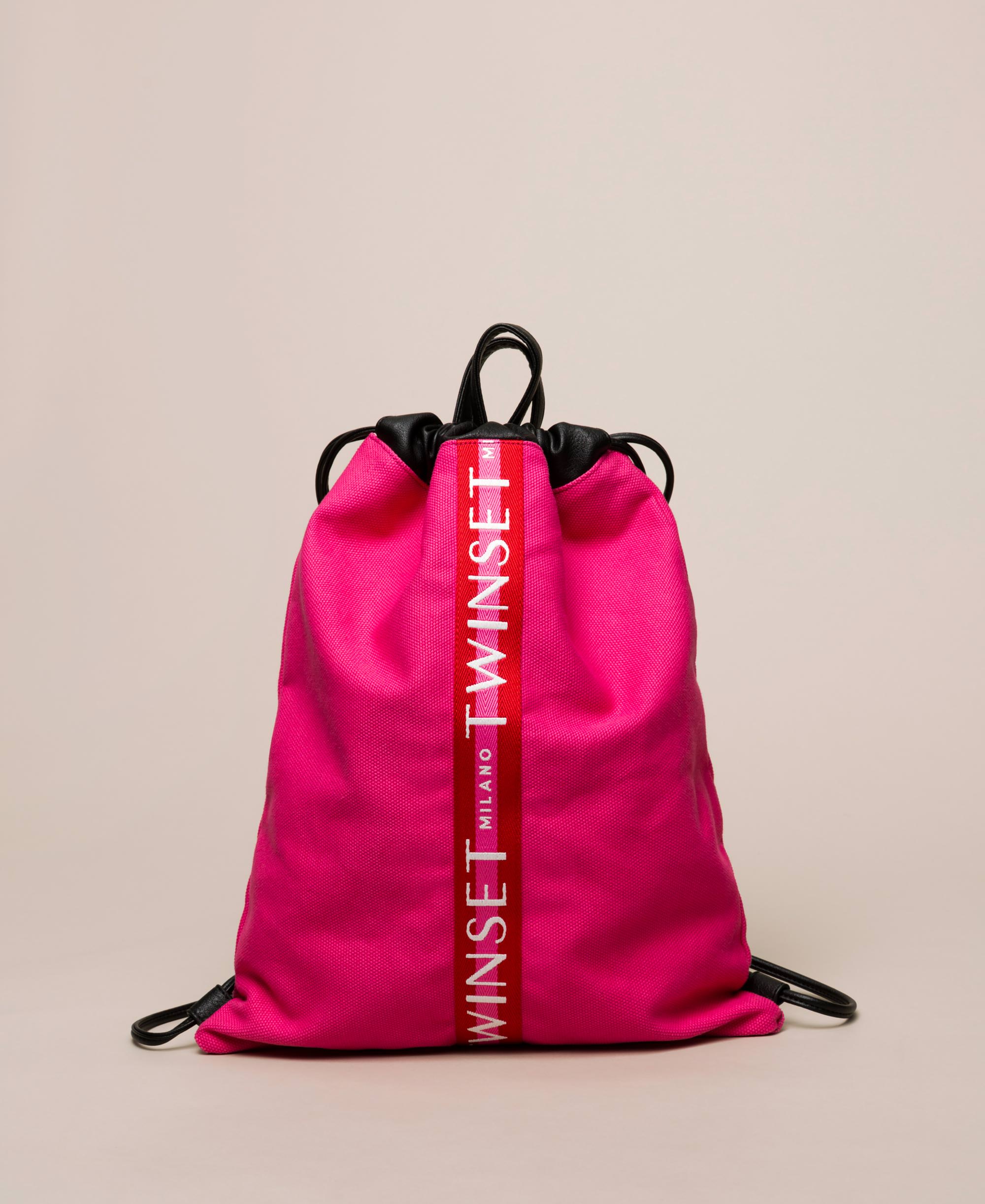Zaino a sacca in canvas con logo Donna, Fucsia | TWINSET Milano