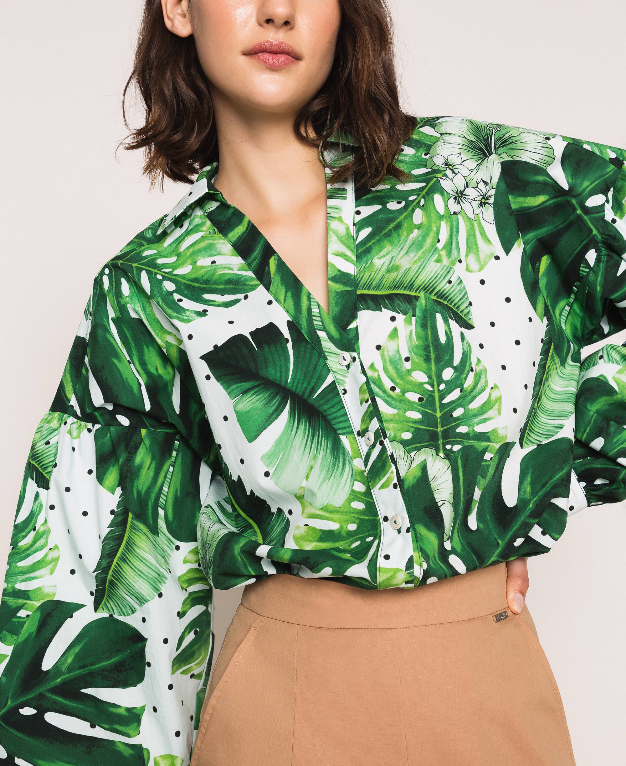 Printed poplin shirt Woman, Green 