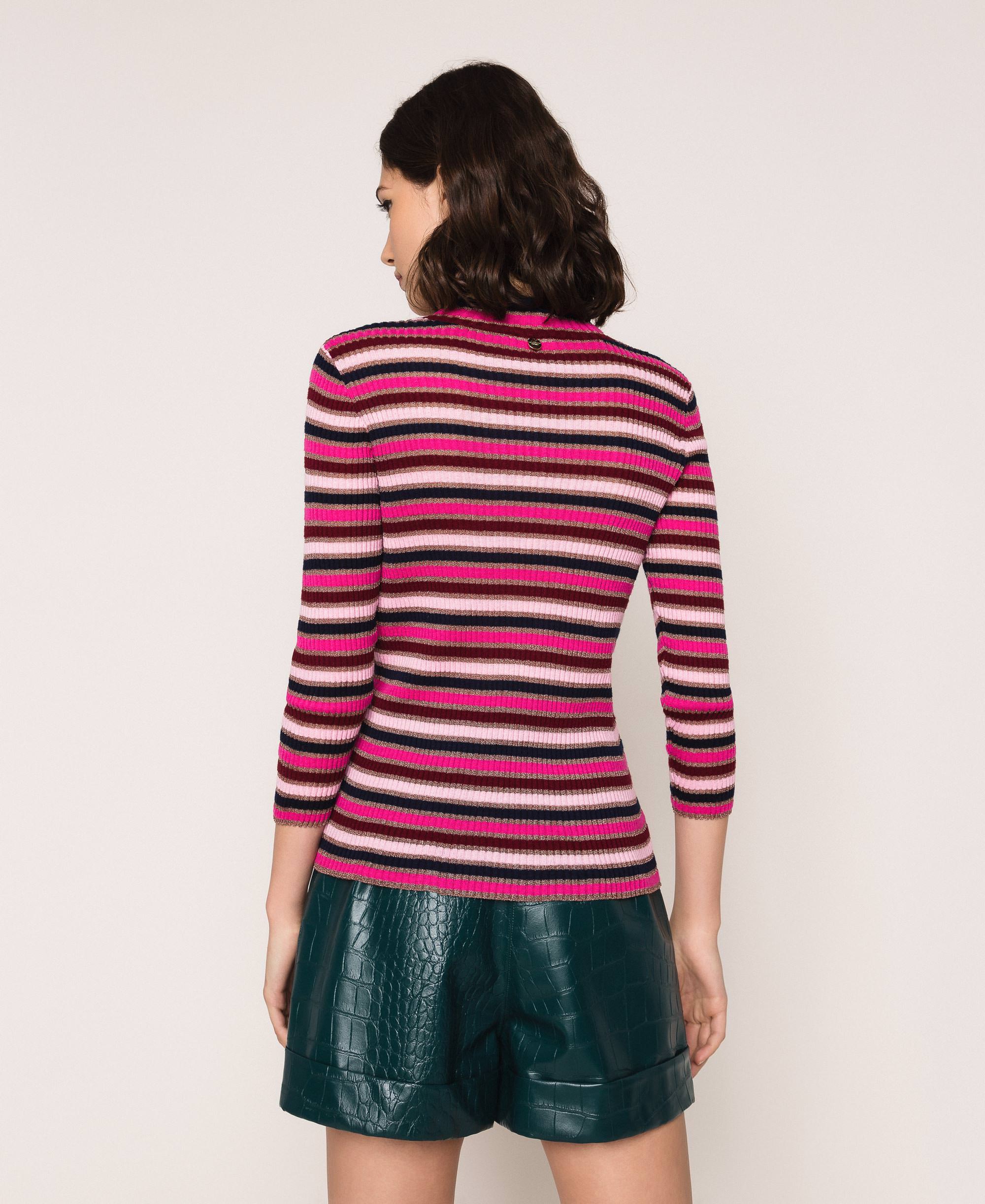 Pull tricoté rayé coloré pour femme col rond à manches longues, Comme indiqué sur la photo, M
