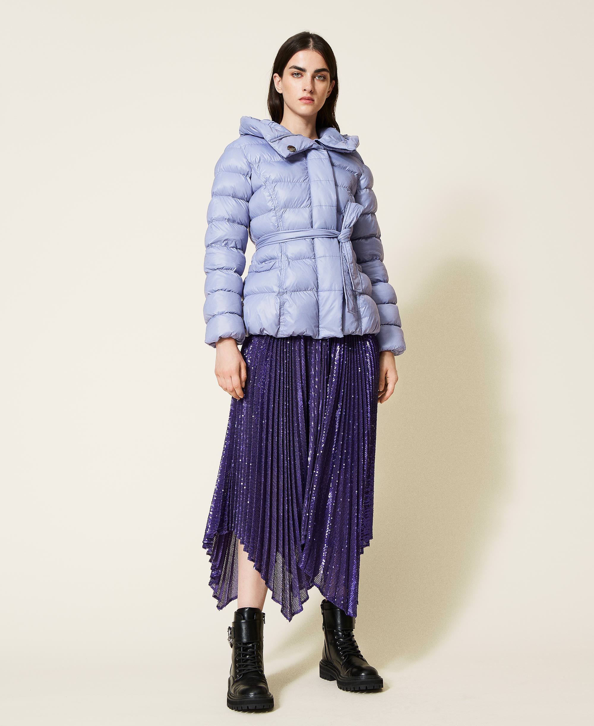Short puffer jacket made from recycled technical fabric Woman, Purple