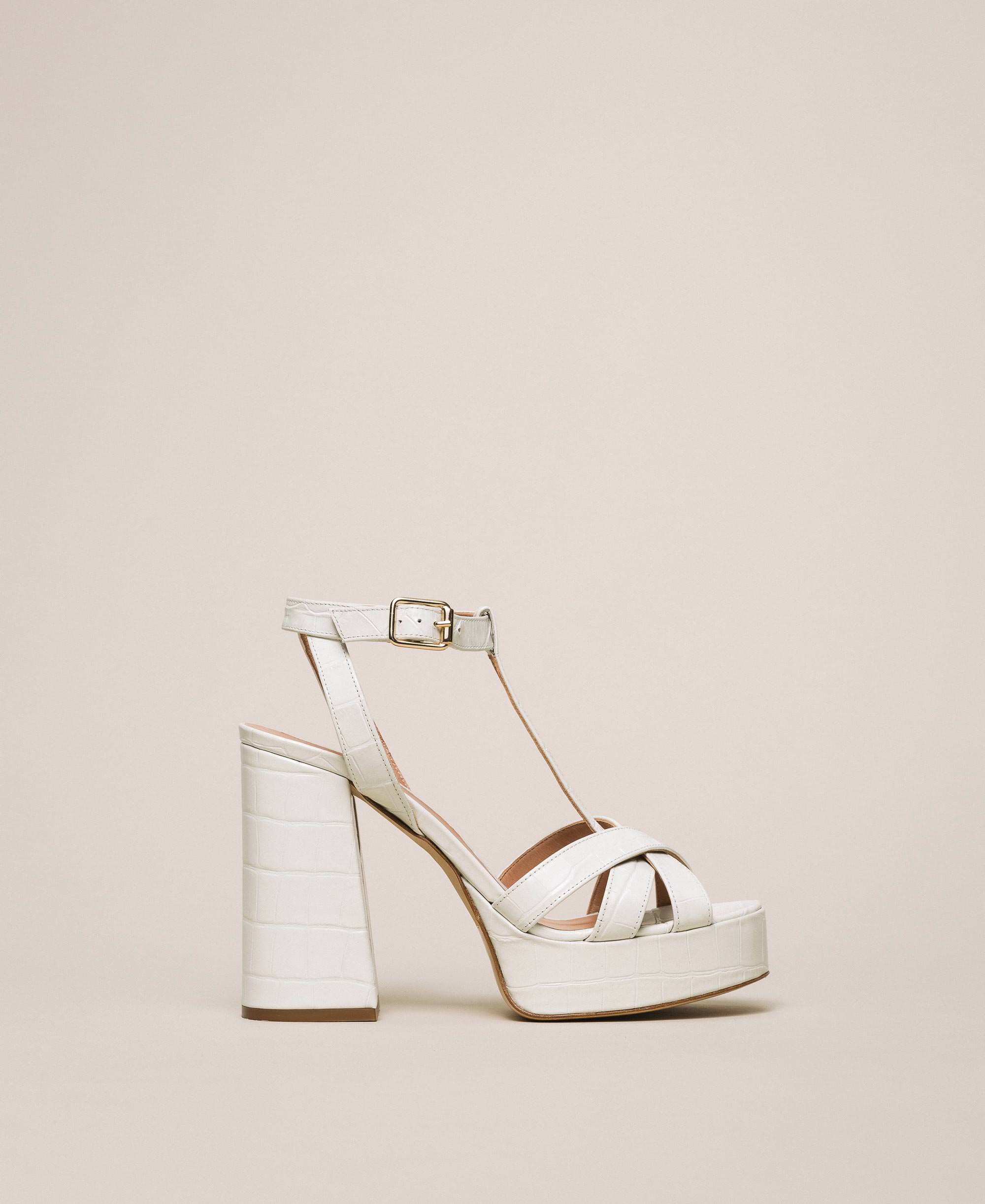 Leather T-bar sandals Woman, White 