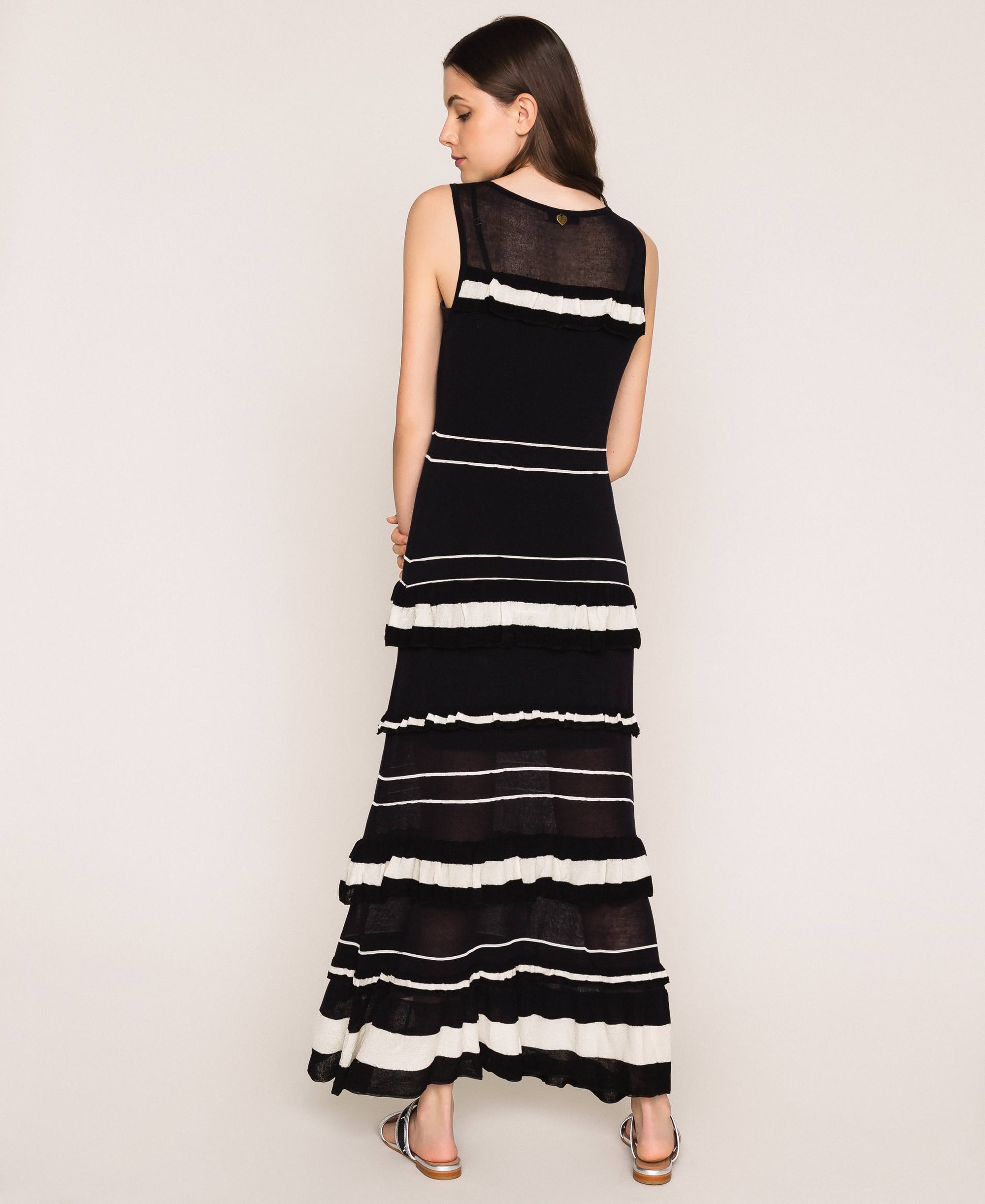 Abito lungo in maglia con balze Donna, Nero | TWINSET Milano