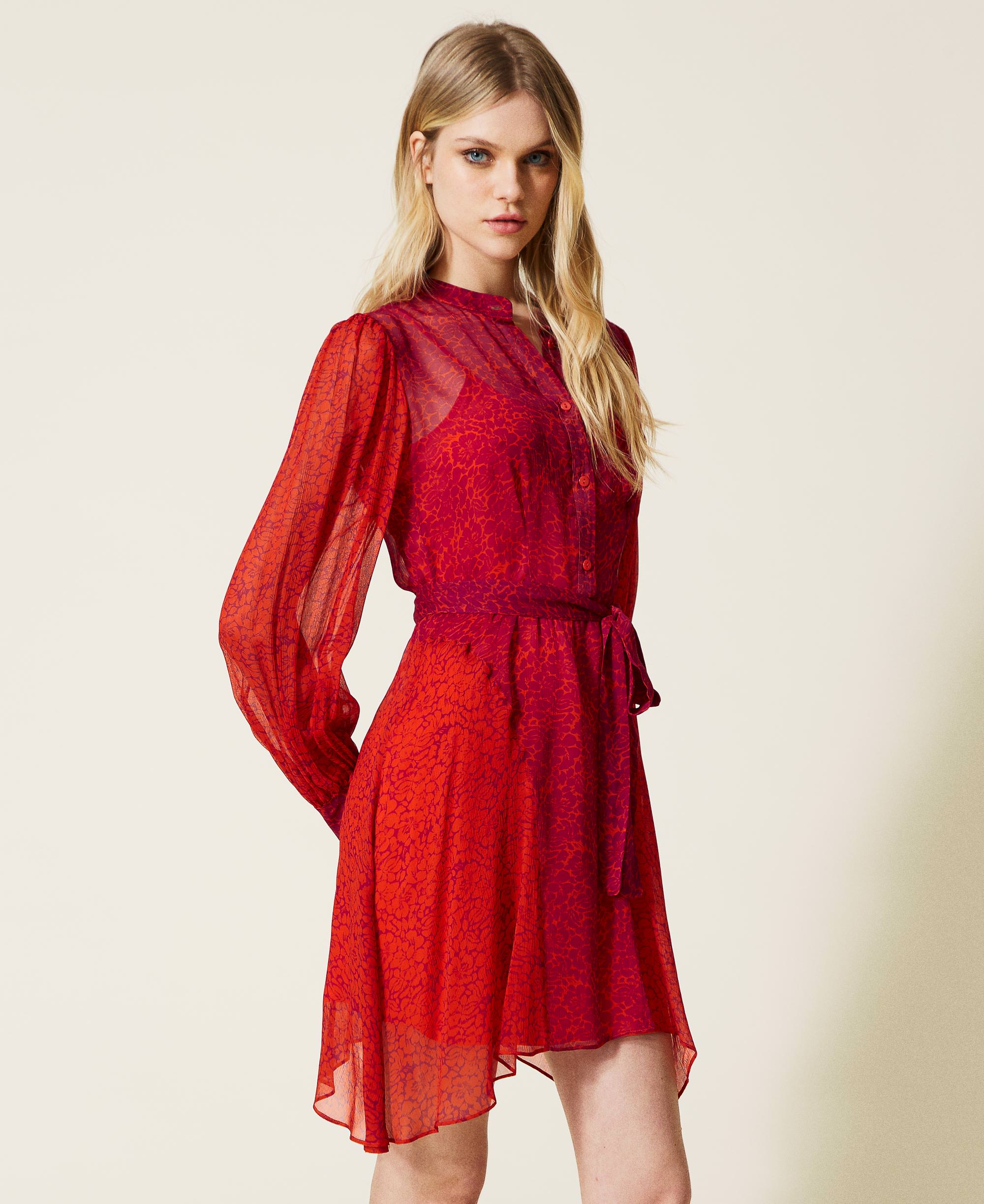 Vestido corto crepé estampado Mujer, Rojo | TWINSET Milano