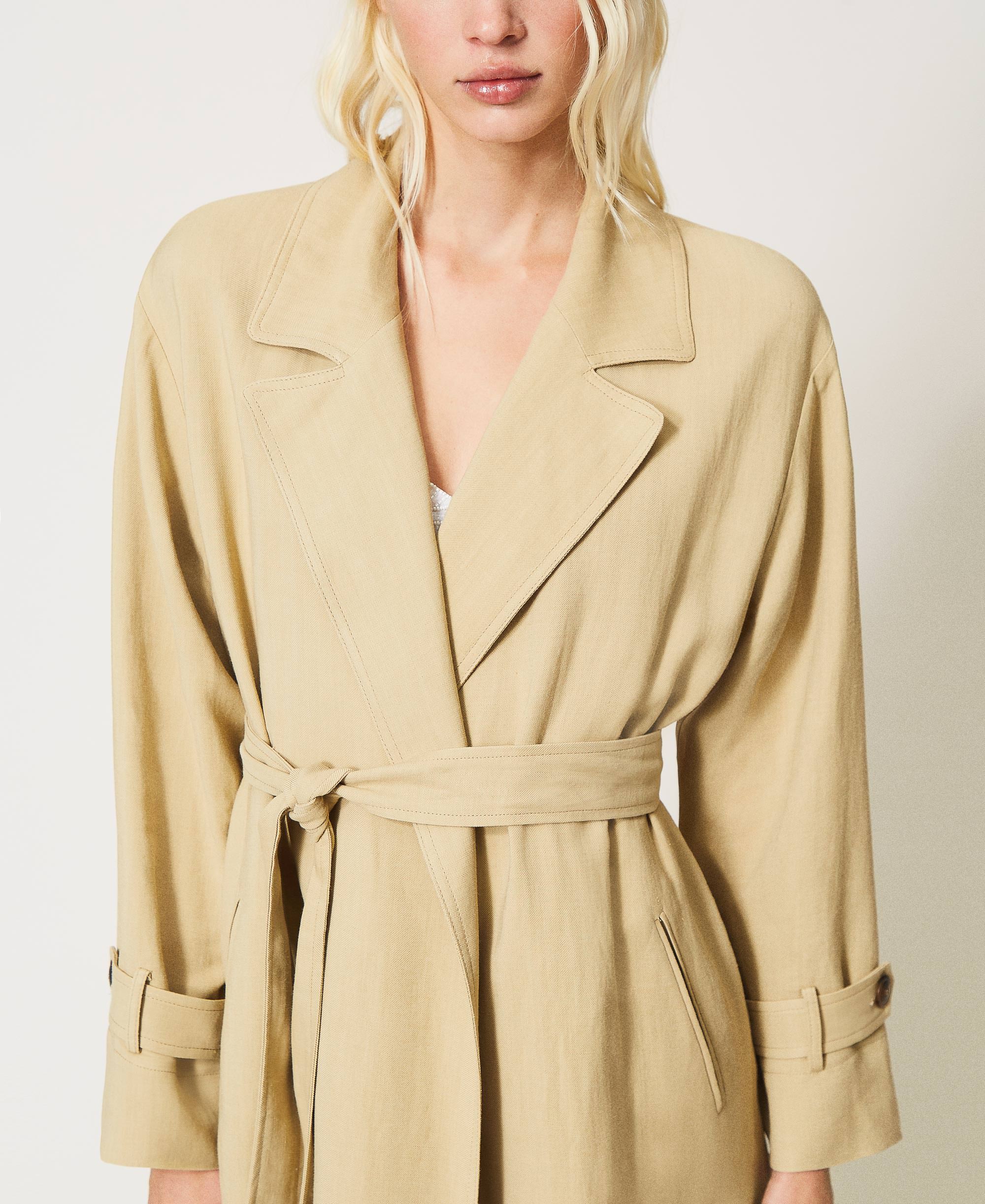 Linen blend trench coat Woman Pink TWINSET Milano
