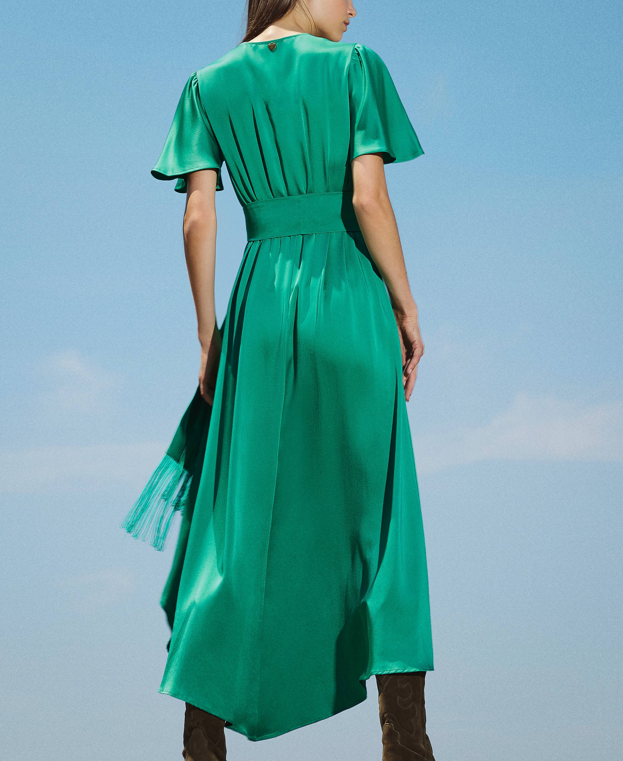 Abito lungo in satin con drappeggio Donna, Verde | TWINSET Milano