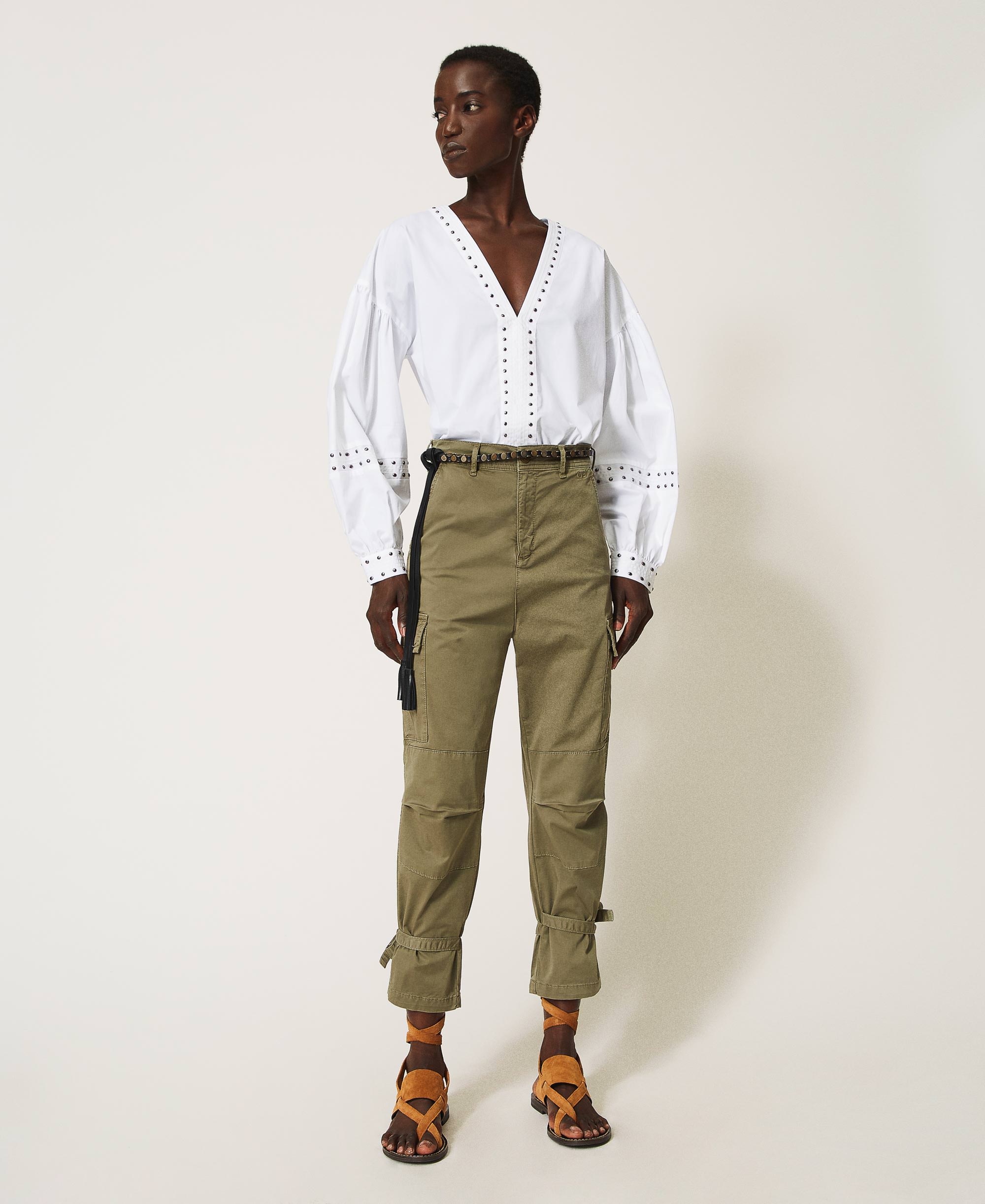 Pantaloni cargo con tasche Donna, Verde | TWINSET Milano