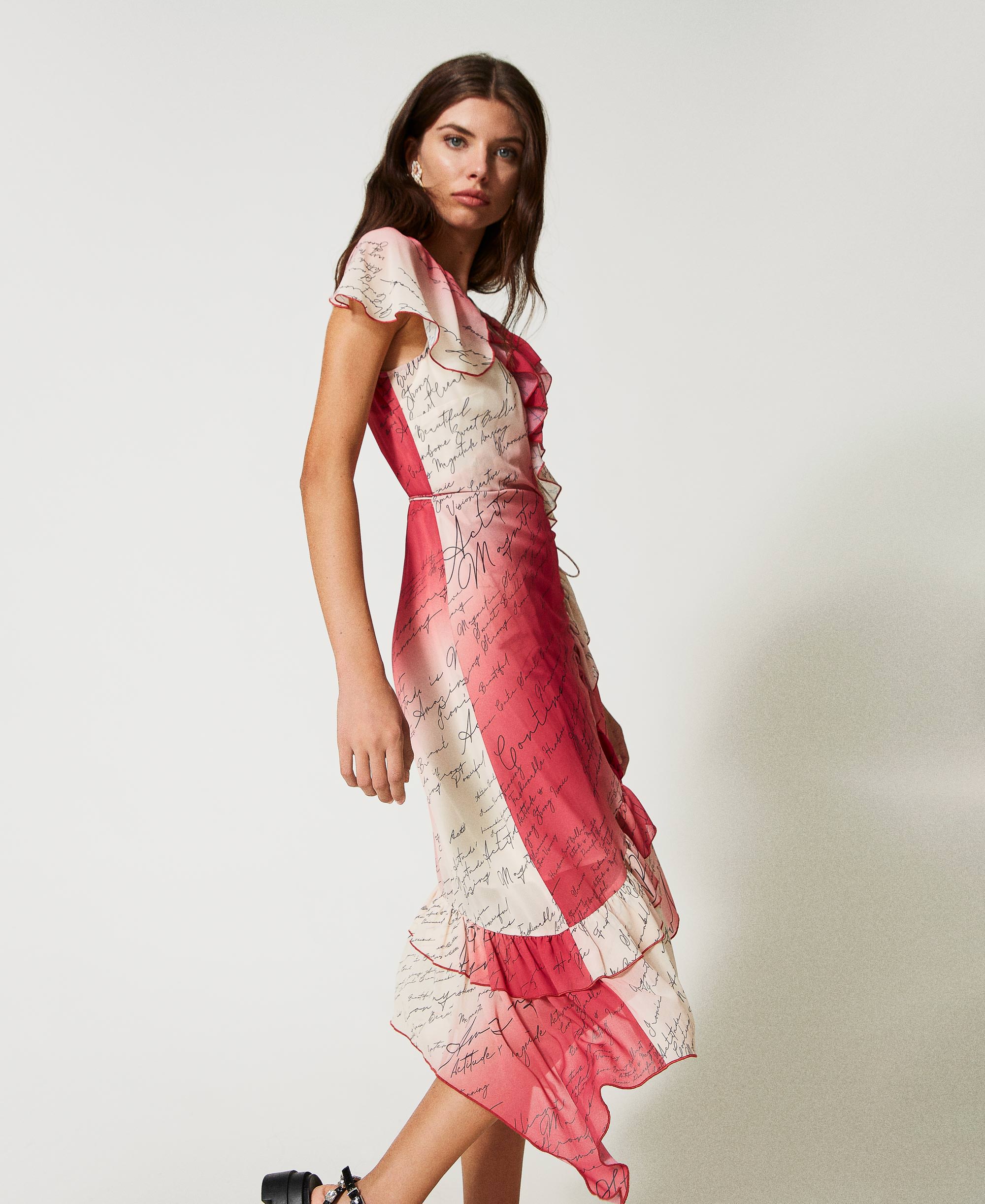 Candance Cruzado Delante Gasa Largo Vestido Con Lazo Rosa Polvoriento Tallas Grandes main image 1