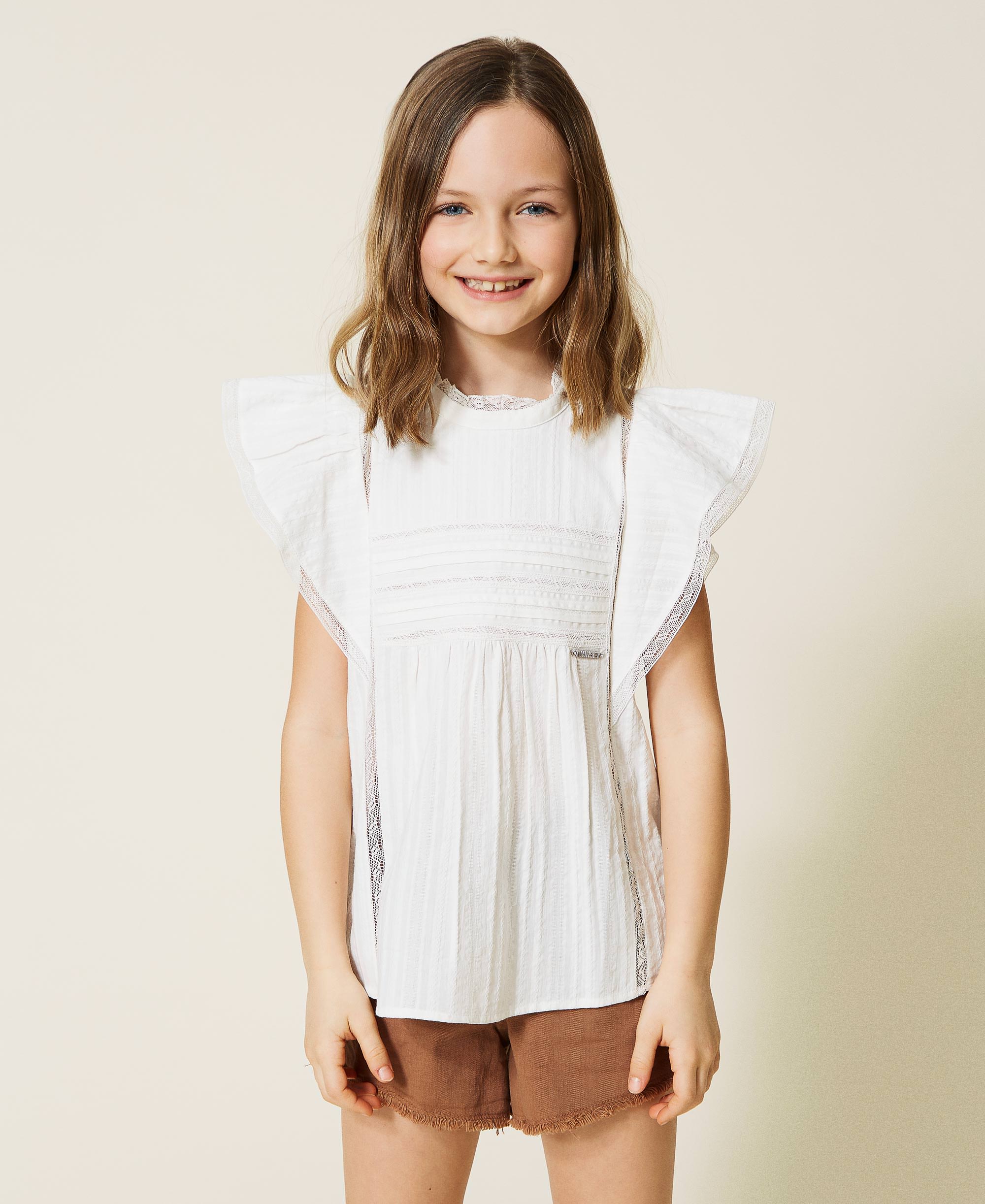 Muslin top with lace Child, White | TWINSET Milano