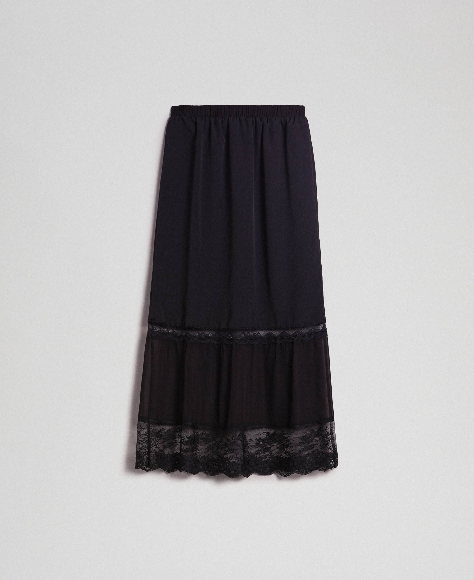 Georgette midi skirt with lace Woman, Black | TWINSET Milano