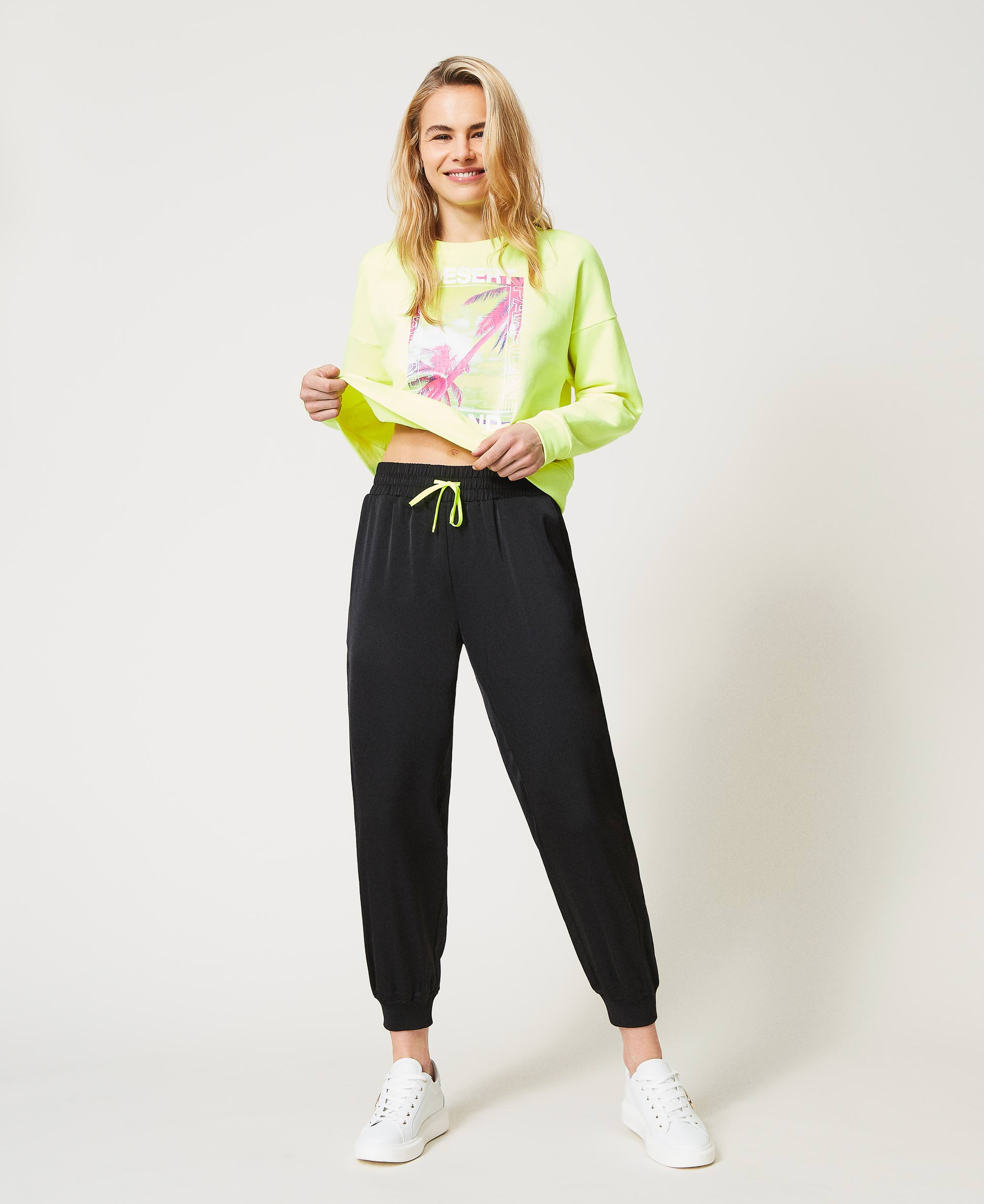 Pantaloni jogging in raso tecnico Donna, Nero | TWINSET Milano