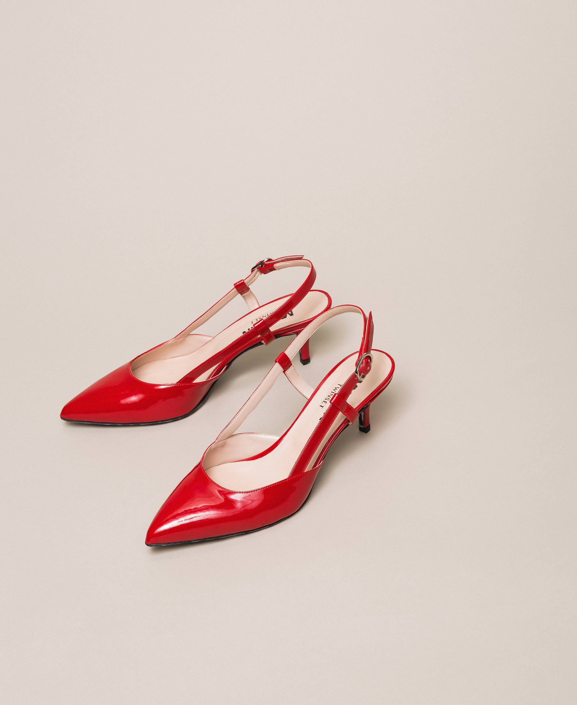 Patent leather slingback court shoes