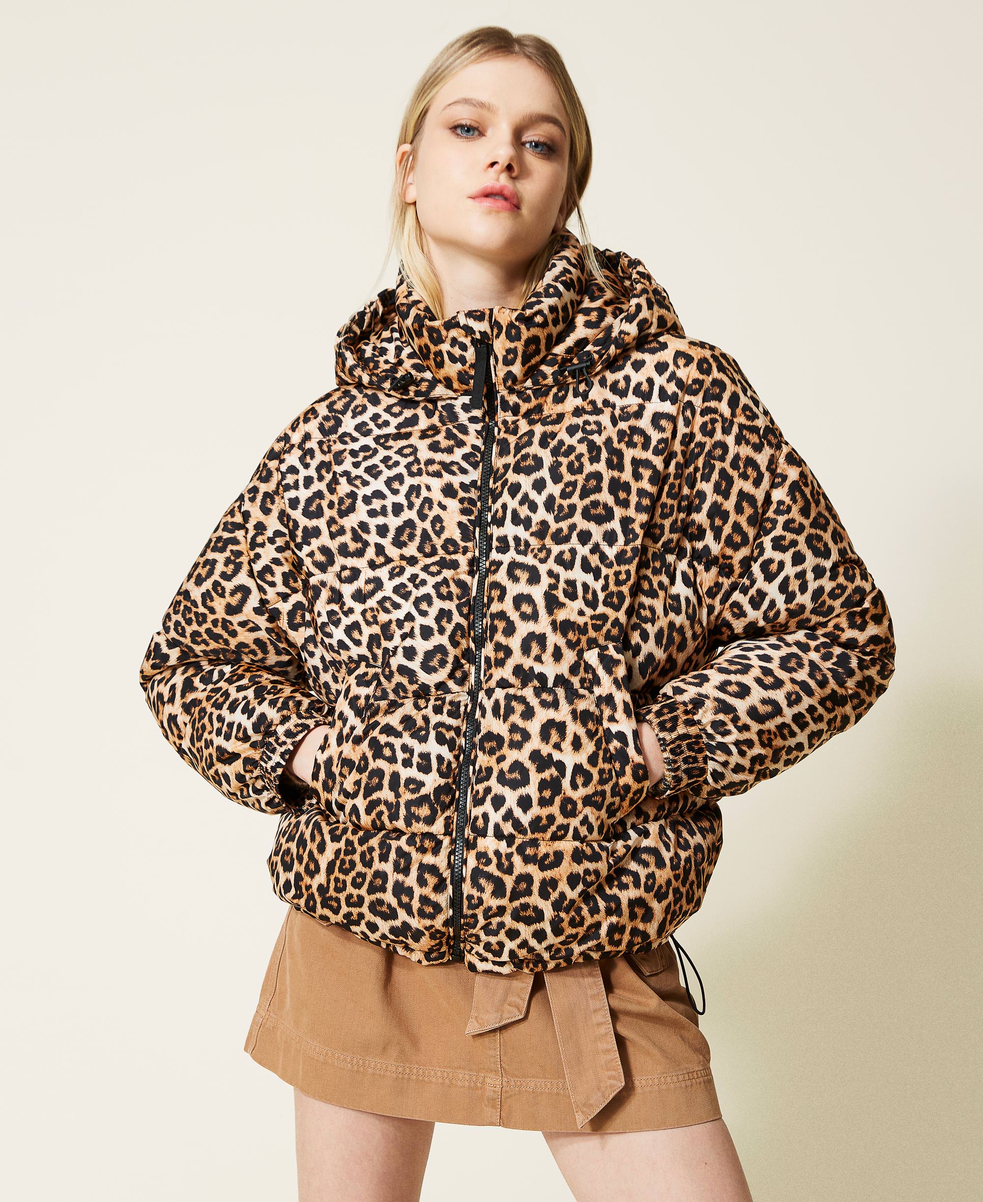 Short animal print puffer jacket Woman, Patterned | TWINSET Milano