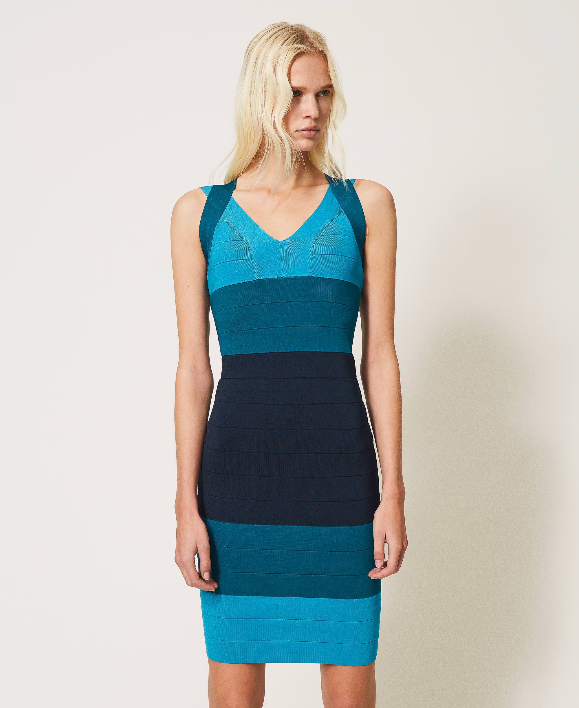 Abito tubino in maglia color block Donna, Blu | TWINSET Milano