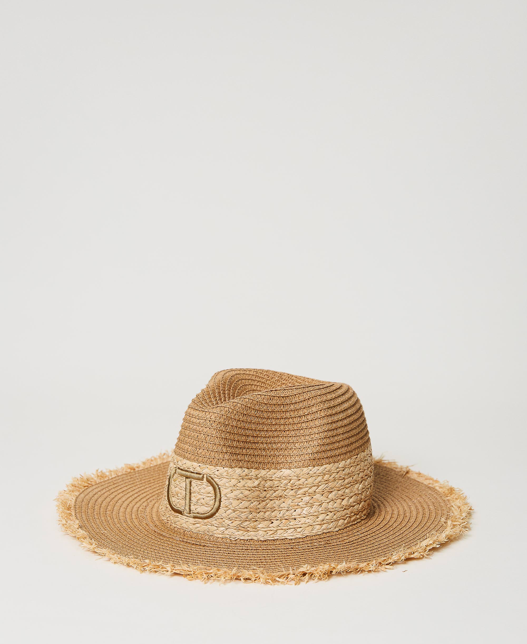 Two-tone straw hat with Oval T Woman, Yellow | TWINSET Milano