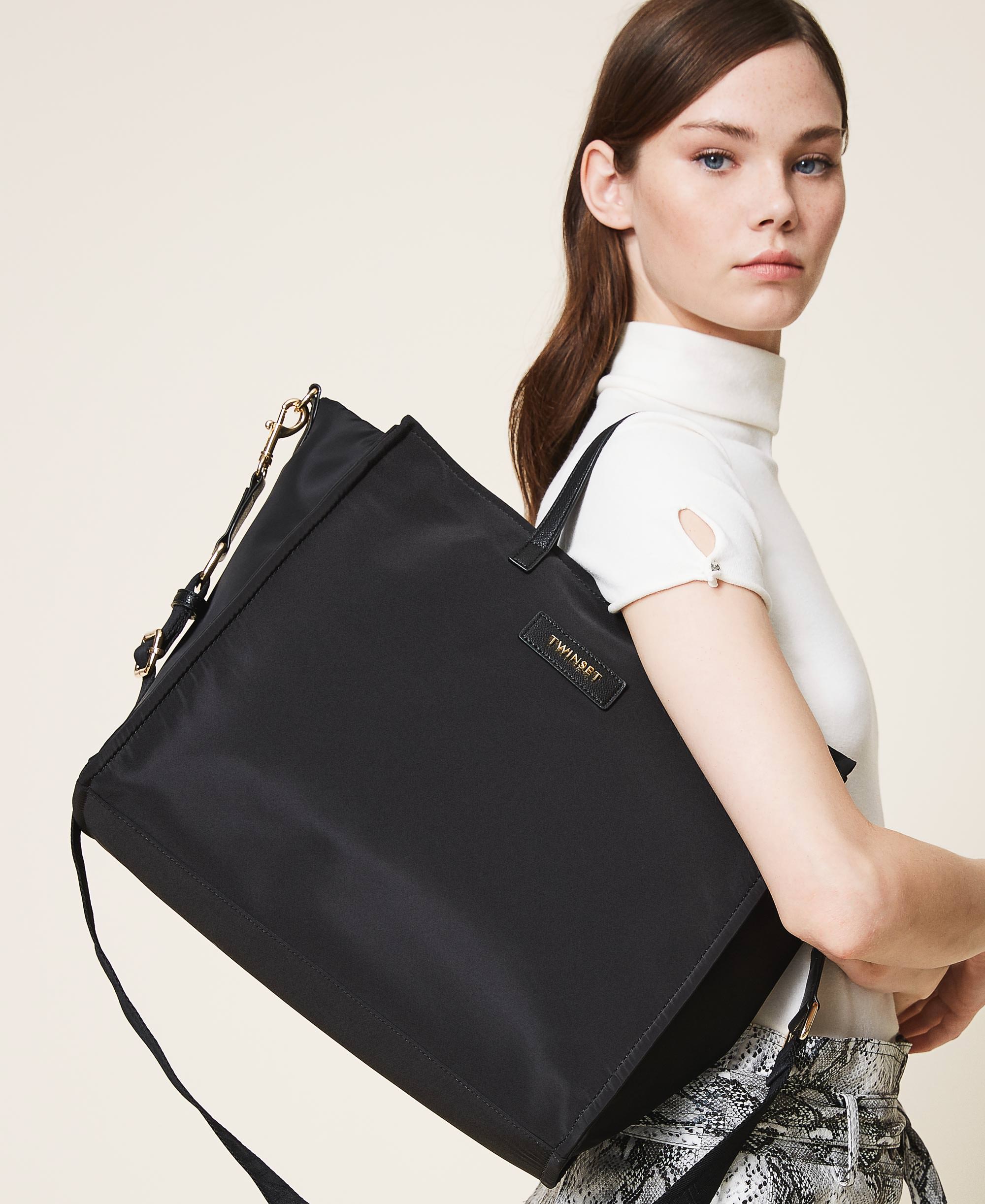 Satin Twinset Bag Shopper With Shoulder Strap Woman Black Twinset Milano 