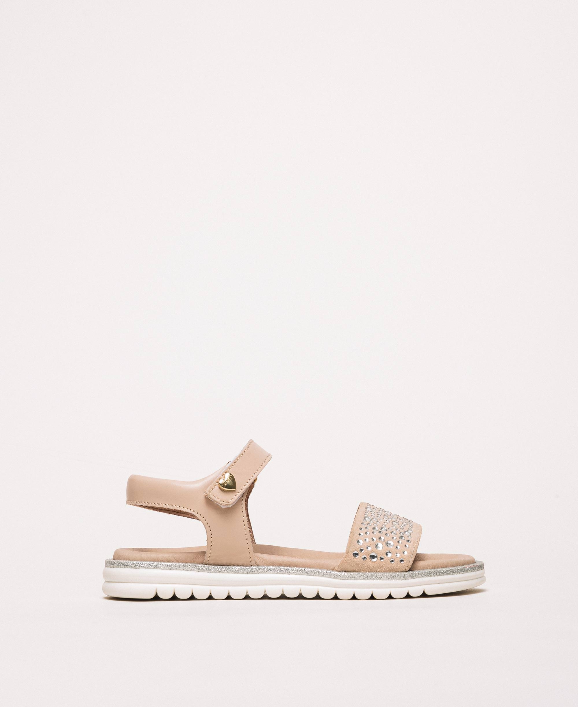 Sandali in pelle con strass Bambina, Rosa | TWINSET Milano