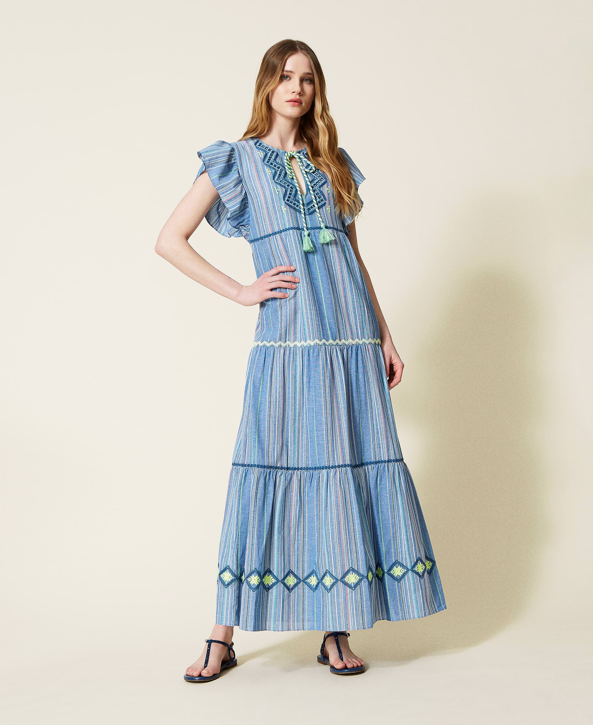 Robe longue jacquard avec broderie Femme, Bleu | TWINSET Milano