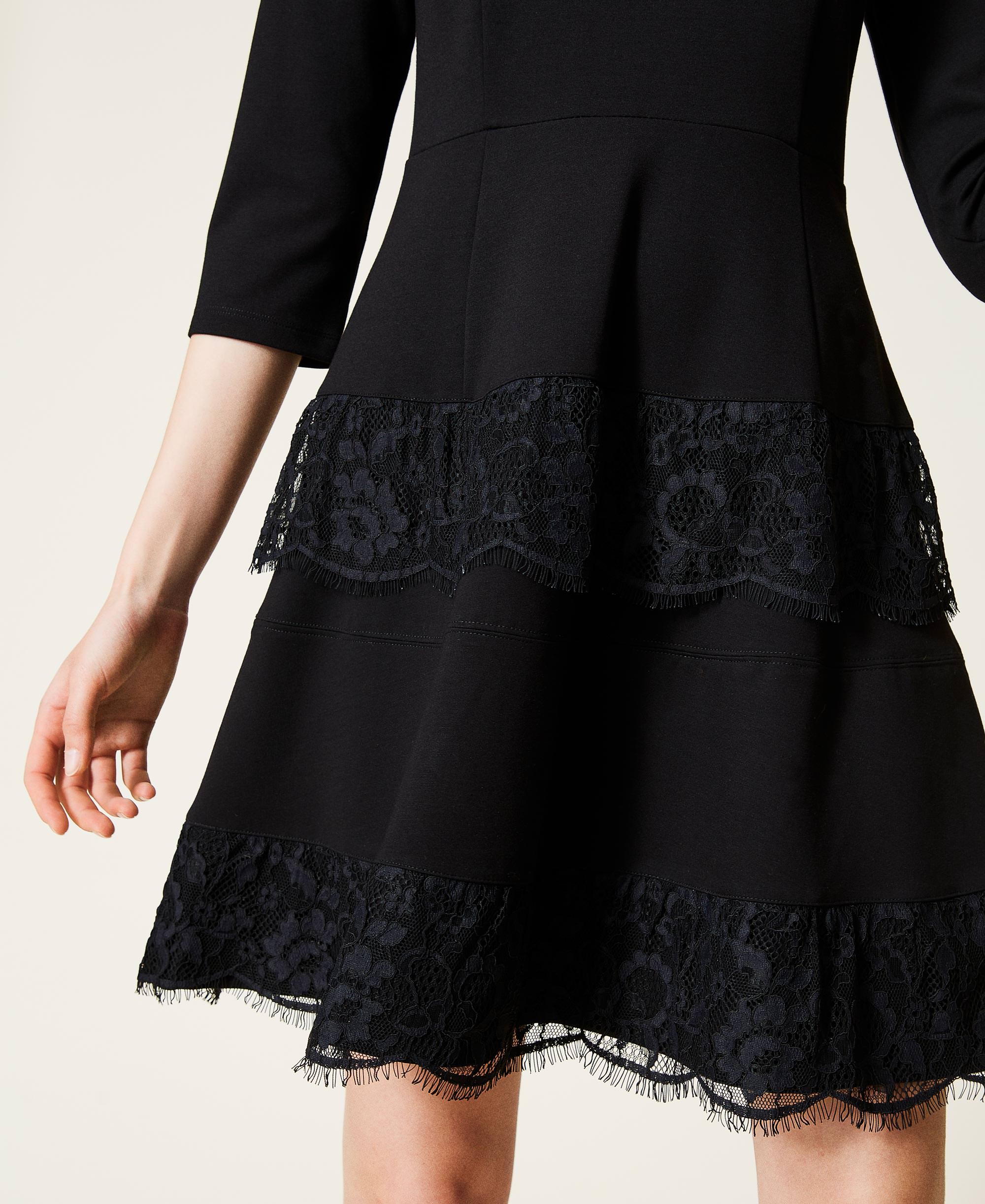 Abito con balze in pizzo Donna, Nero | TWINSET Milano