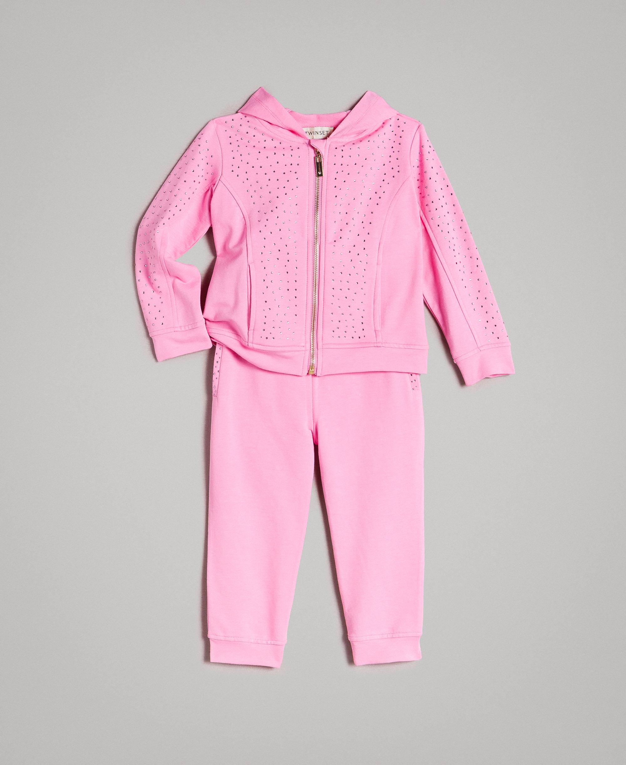 Stretch cotton tracksuit with rhinestones