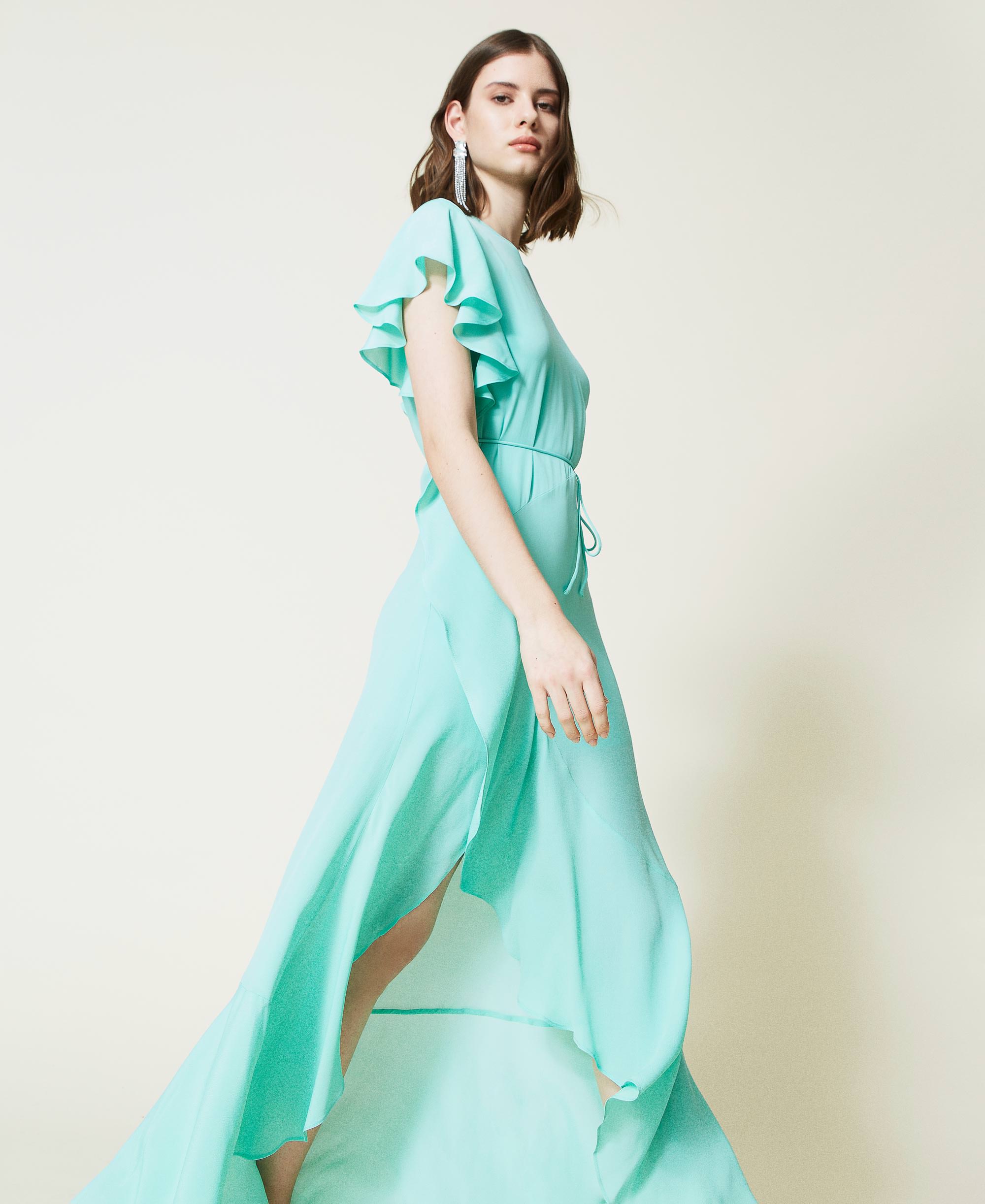 Abito lungo in misto seta con volant Donna, Giallo | TWINSET Milano