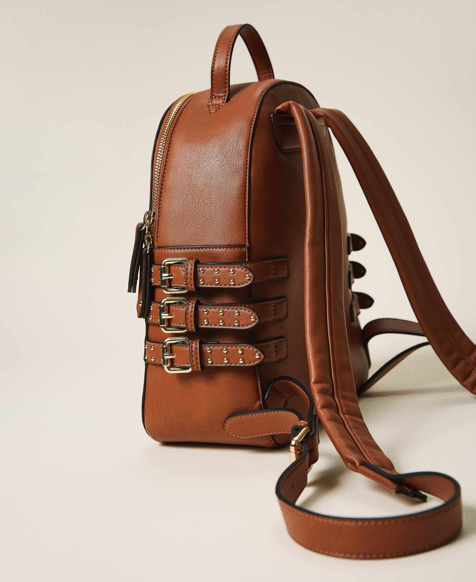 Faux leather backpack with straps Woman, Brown | TWINSET Milano