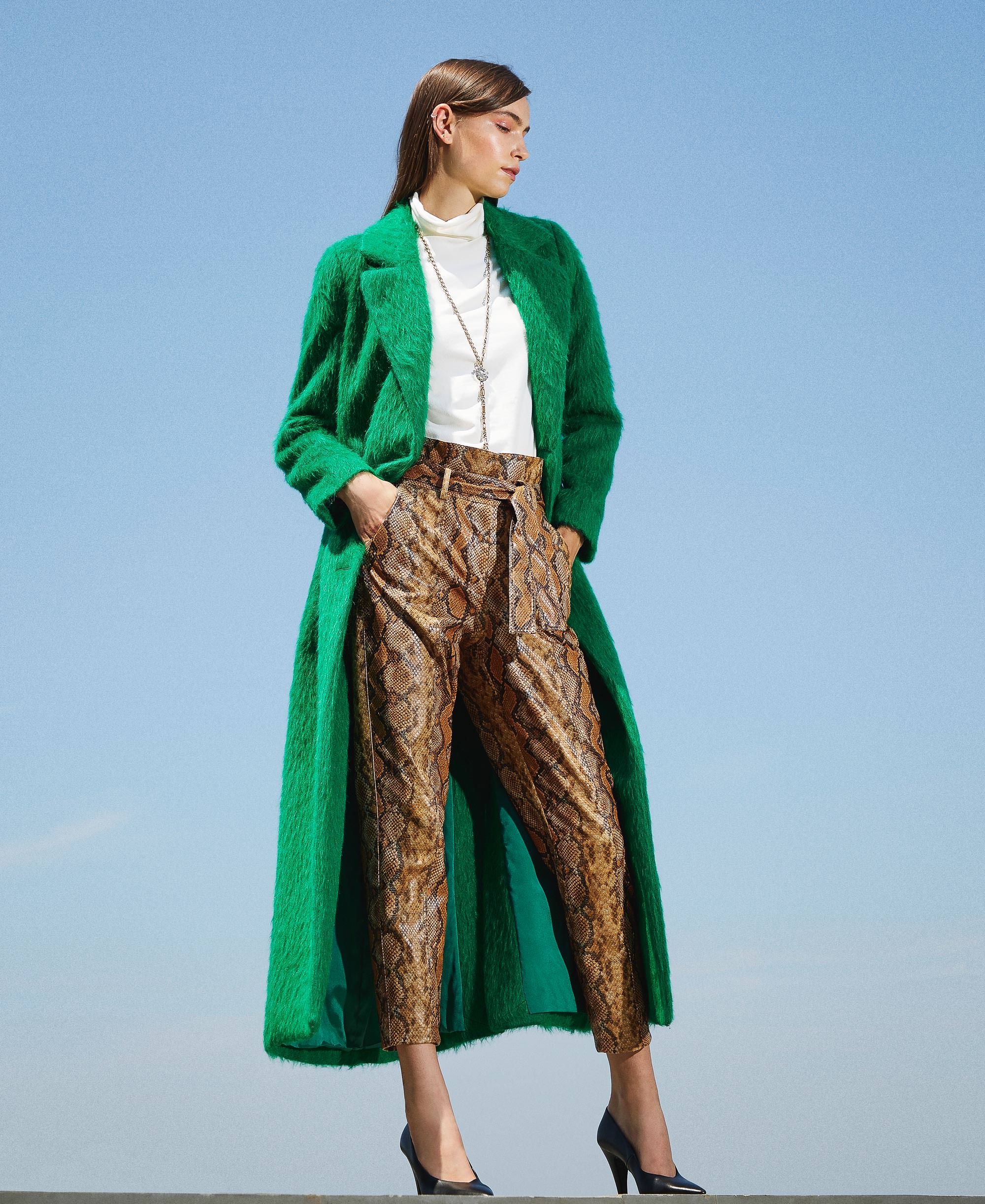Abrigo largo de paño cepillado Mujer, Verde | TWINSET Milano