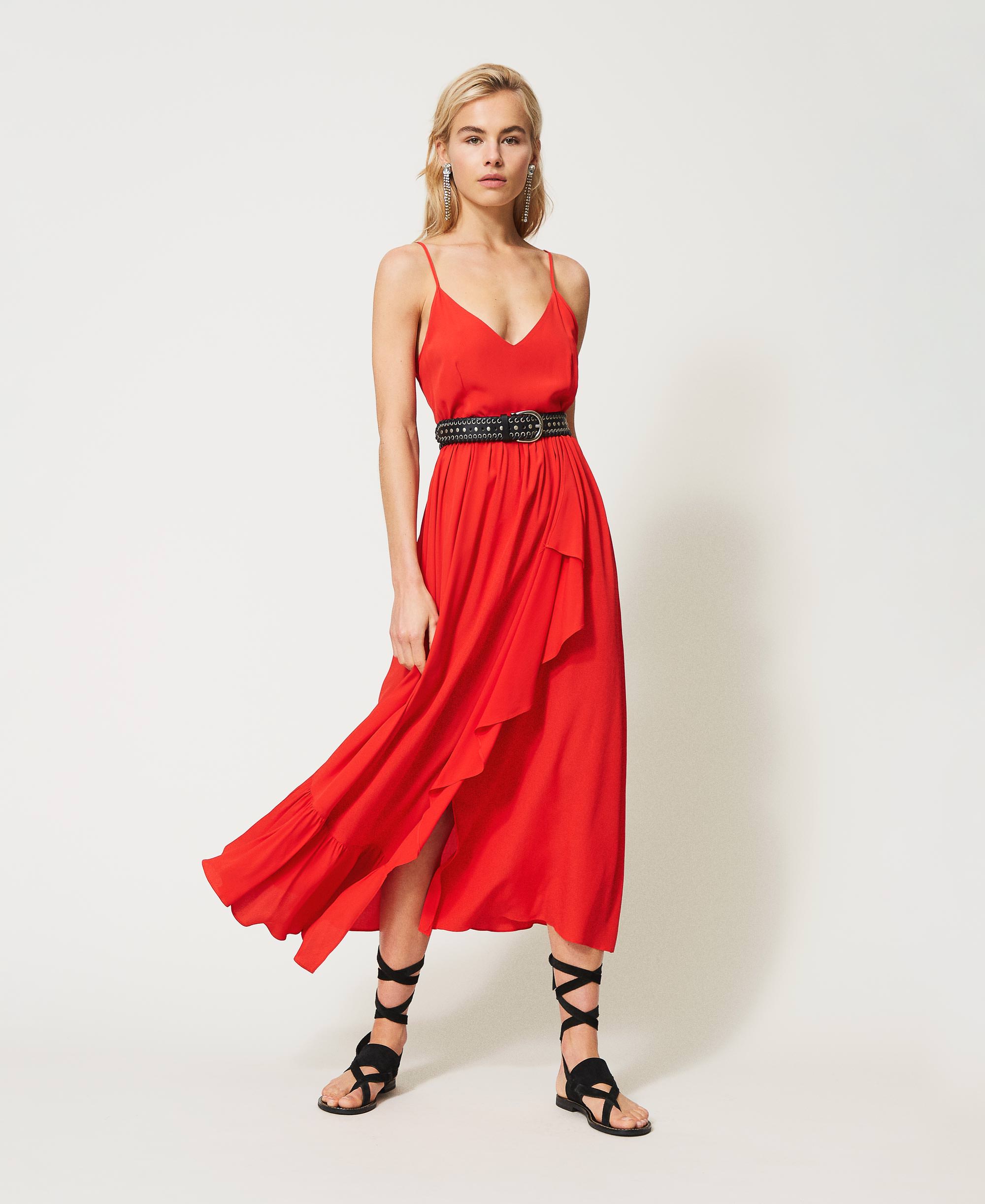 Robe longue en soie mélangée Femme, Rouge TWINSET Milano