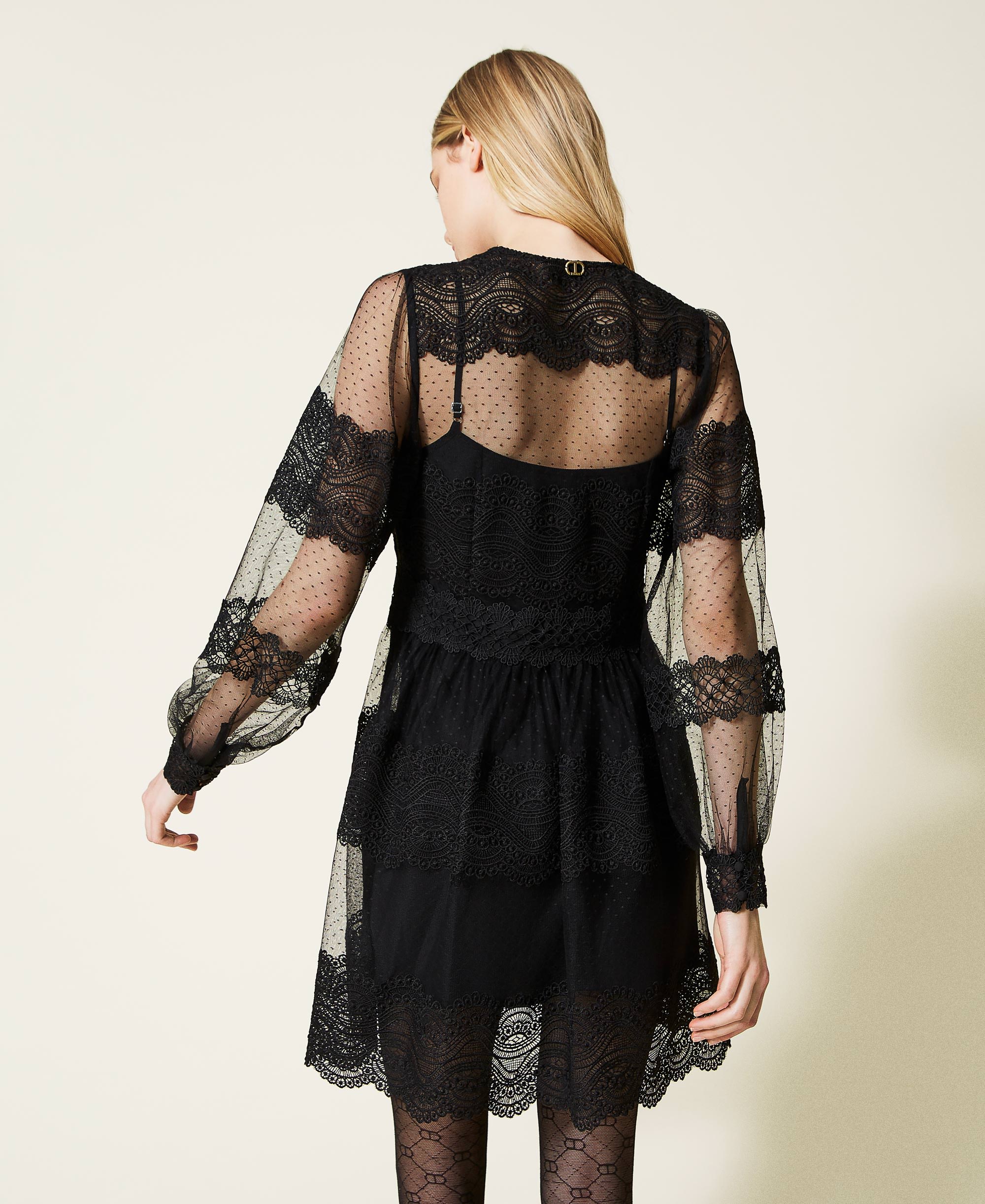 Abito corto in tulle e pizzo Donna Nero TWINSET Milano