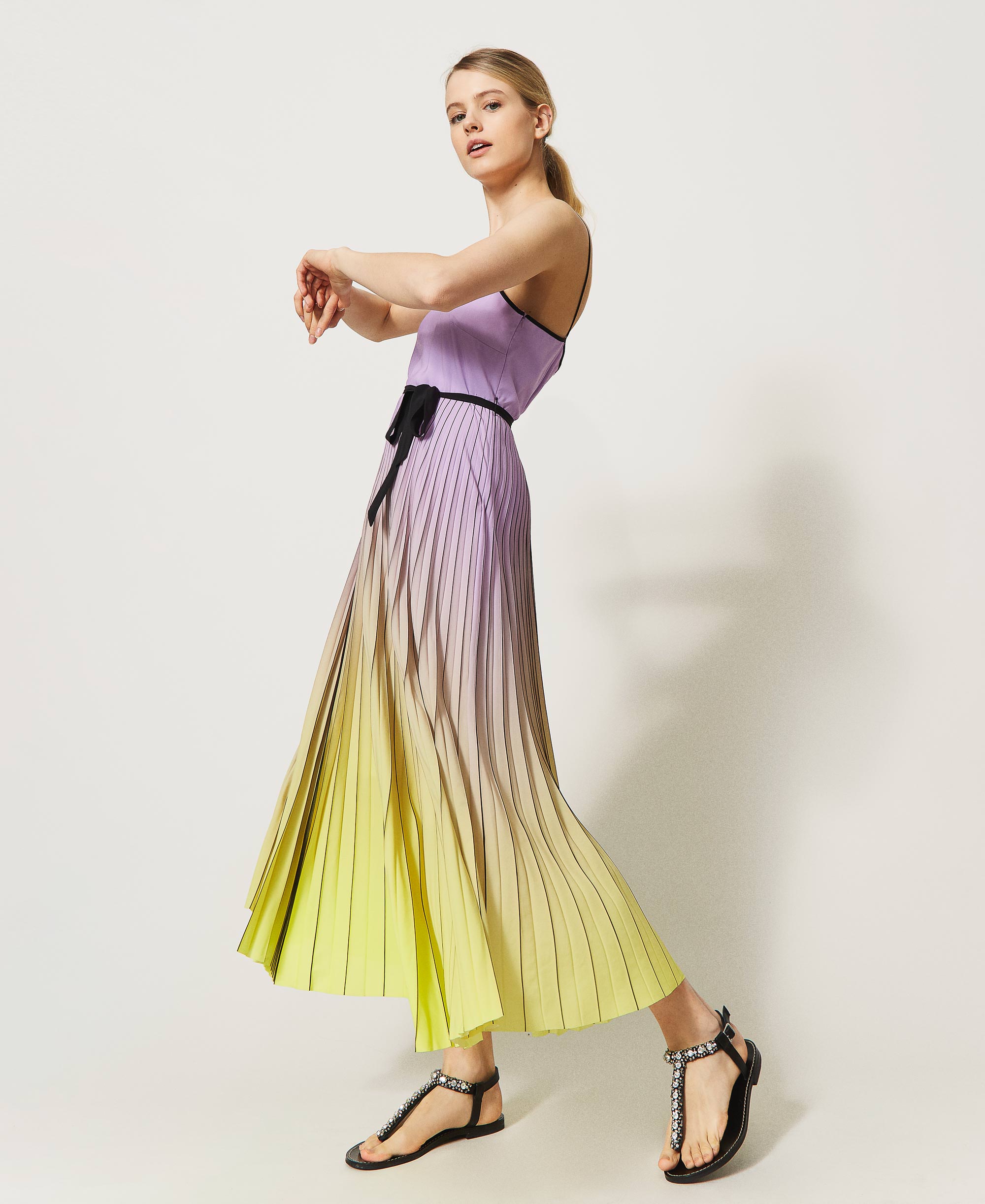 Robe plissée avec imprimé dégradé Femme, Violet | TWINSET Milano