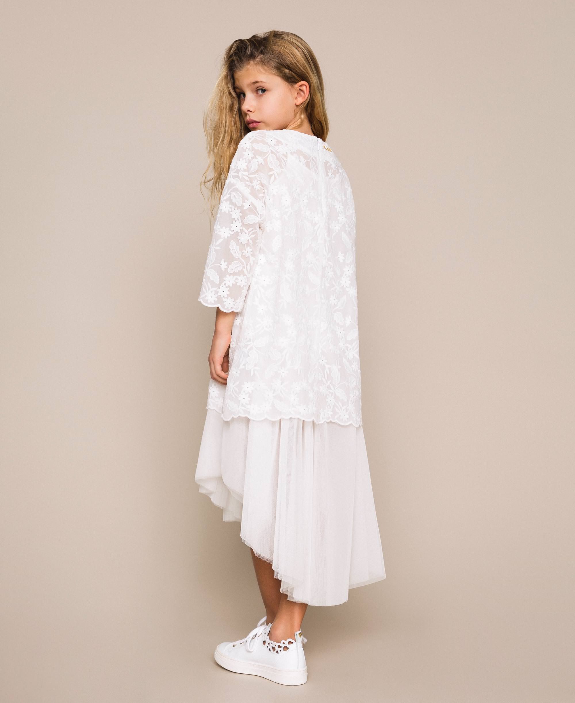 Beautiful White O-Neck Sequins Tunic Tulle Kids Maxi Dresses Summer YG009