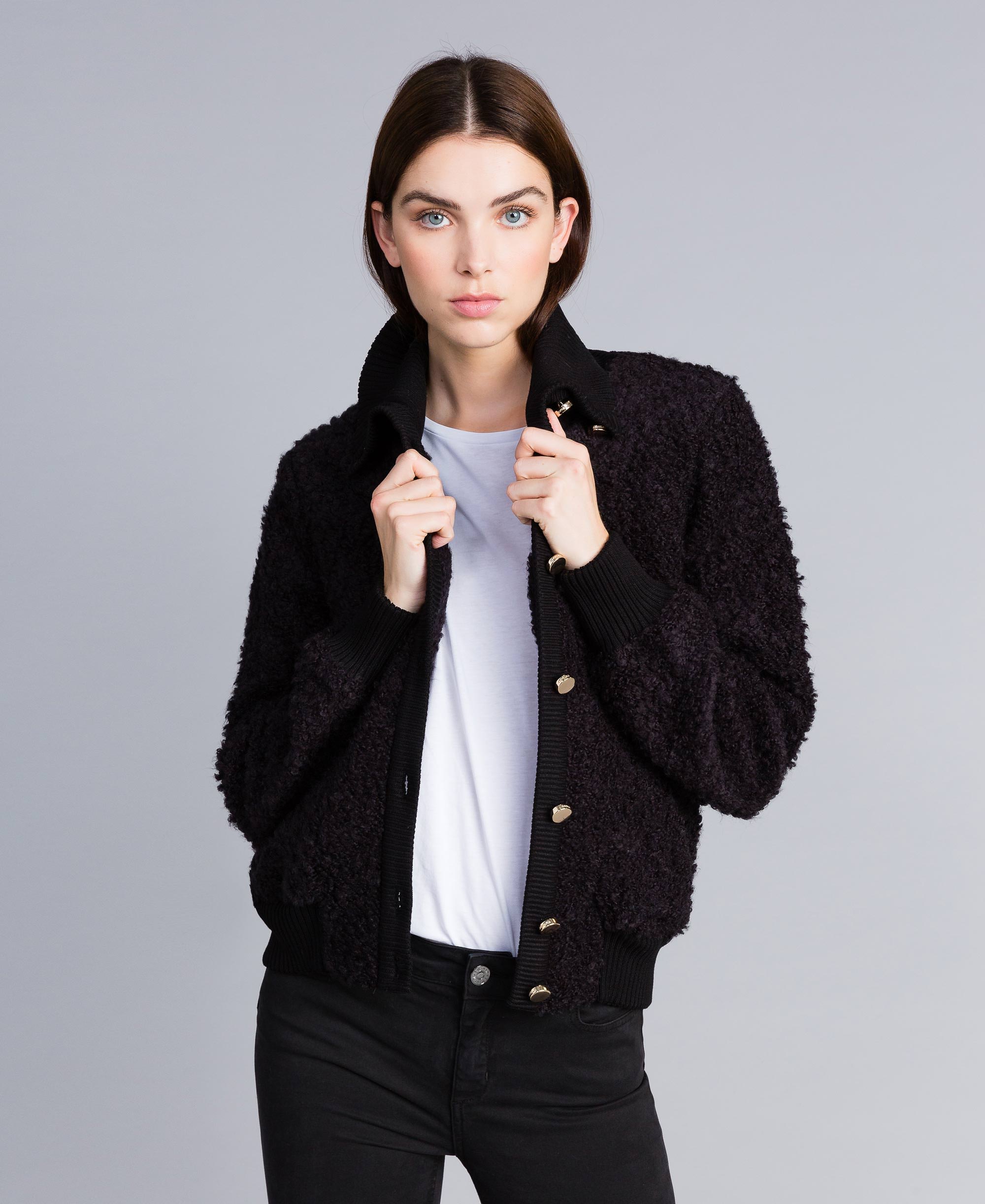 Wool blend bouclé bomber jacket Woman, Black | TWINSET Milano