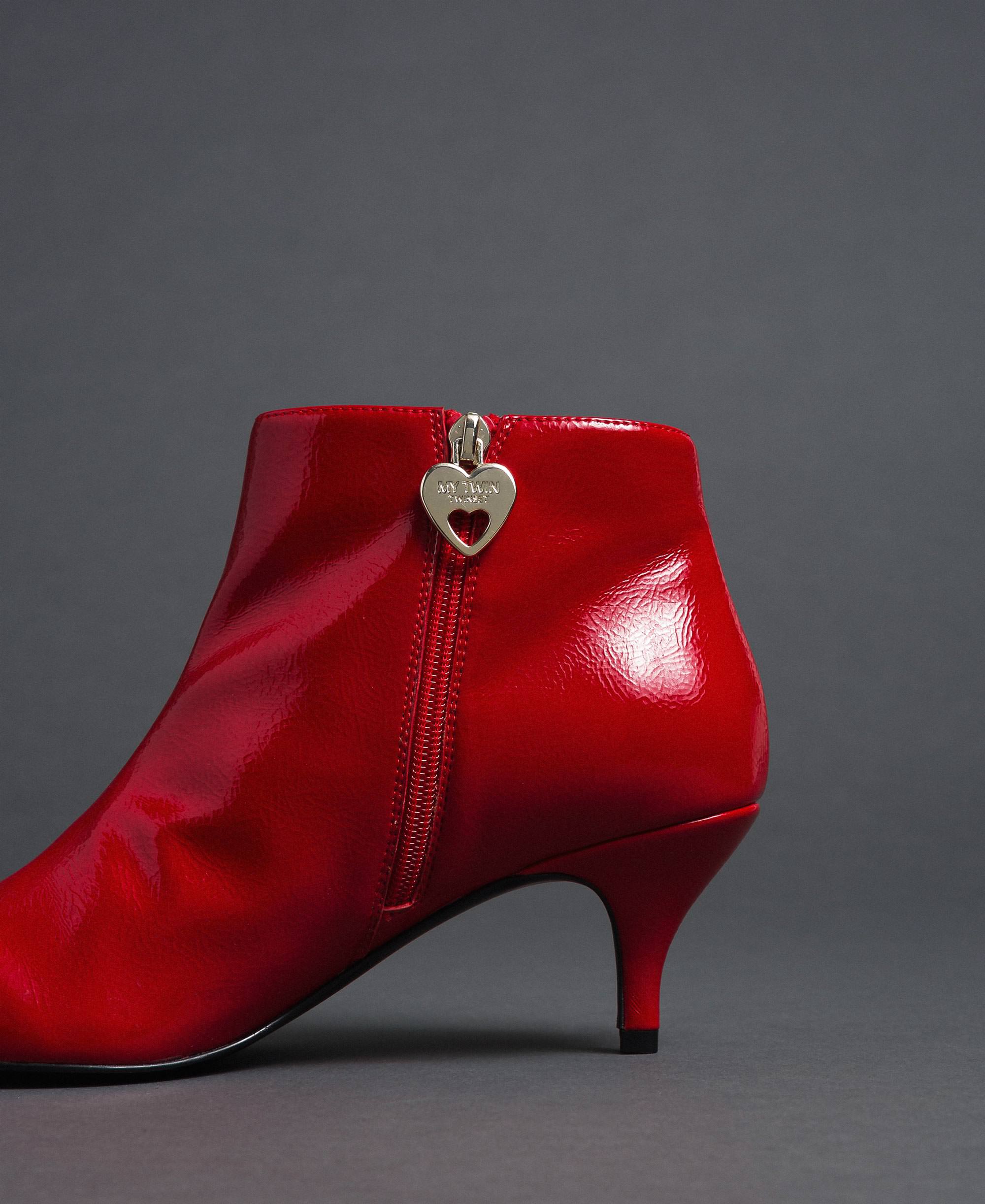 red leather kitten heel boots