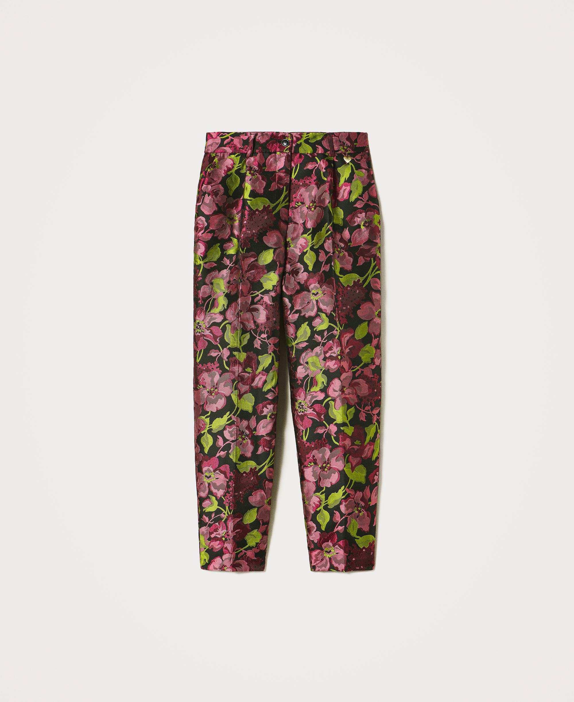 Floral jacquard trousers Woman, Fuchsia | TWINSET Milano