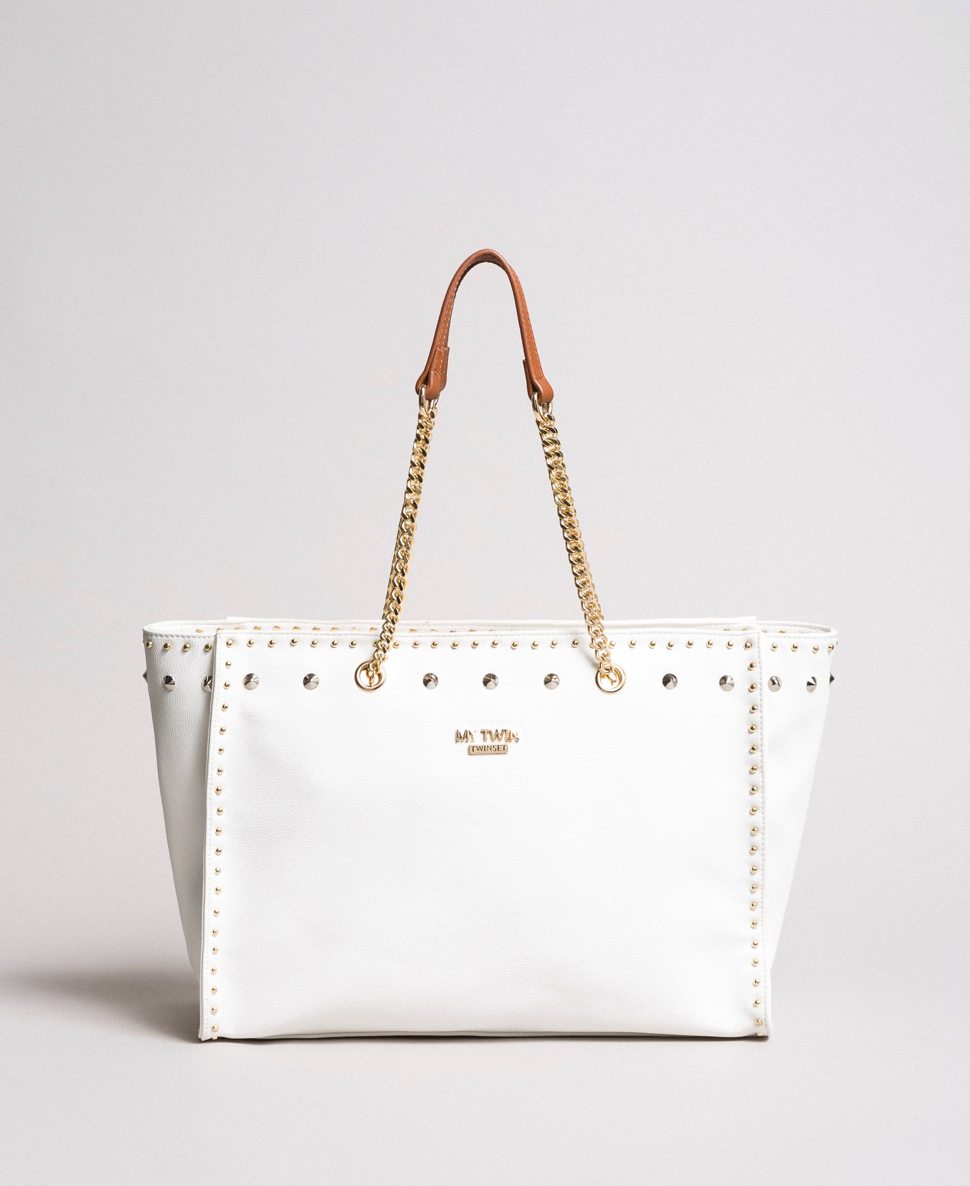 Faux leather shopping bag with studs
