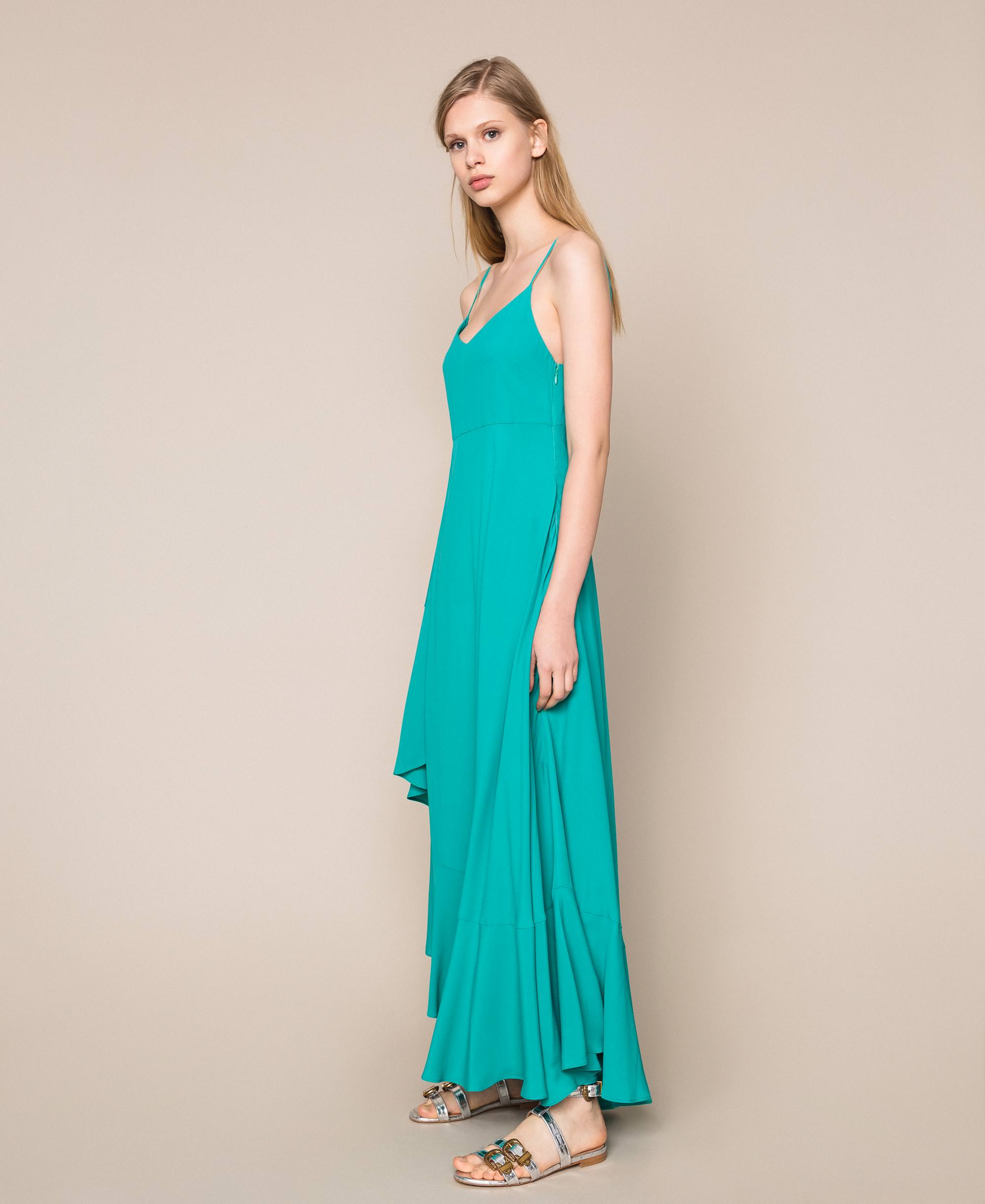 Abito lungo in crêpe de Chine misto seta Donna, Verde | TWINSET Milano
