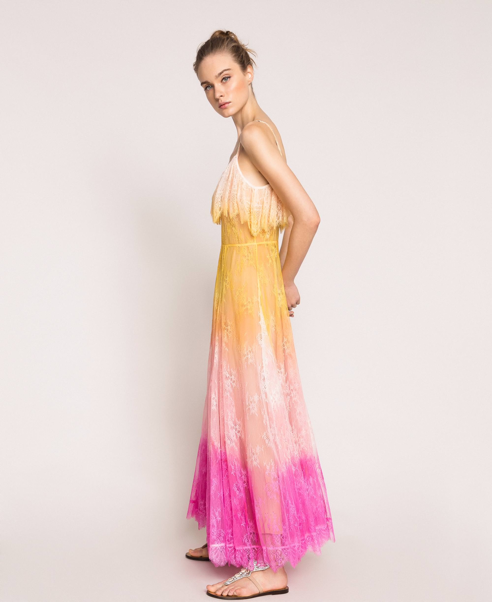 Abito lungo in pizzo tie-dye Donna, Rosa | TWINSET Milano