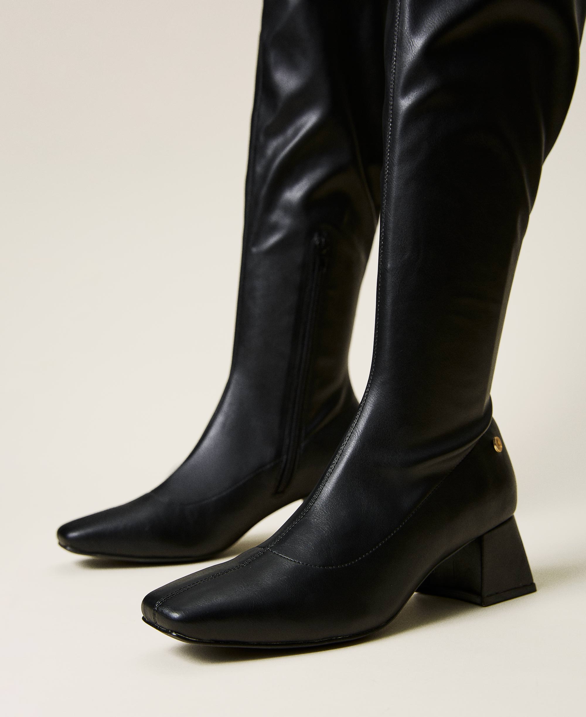 Botas Twinset de Cuero de color Negro Mujer Zapatos de Botas de Botas mosqueteras 